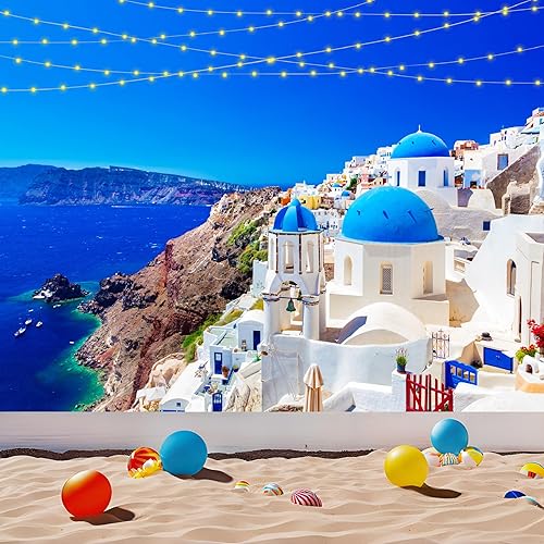 Miniatura 3 de CORFOTO Telón de fondo de tela de 20 x 10 pies para fotos de Grecia, Isla Santorini, Oia, Village, fondo de fotografía de Grecia para fiesta