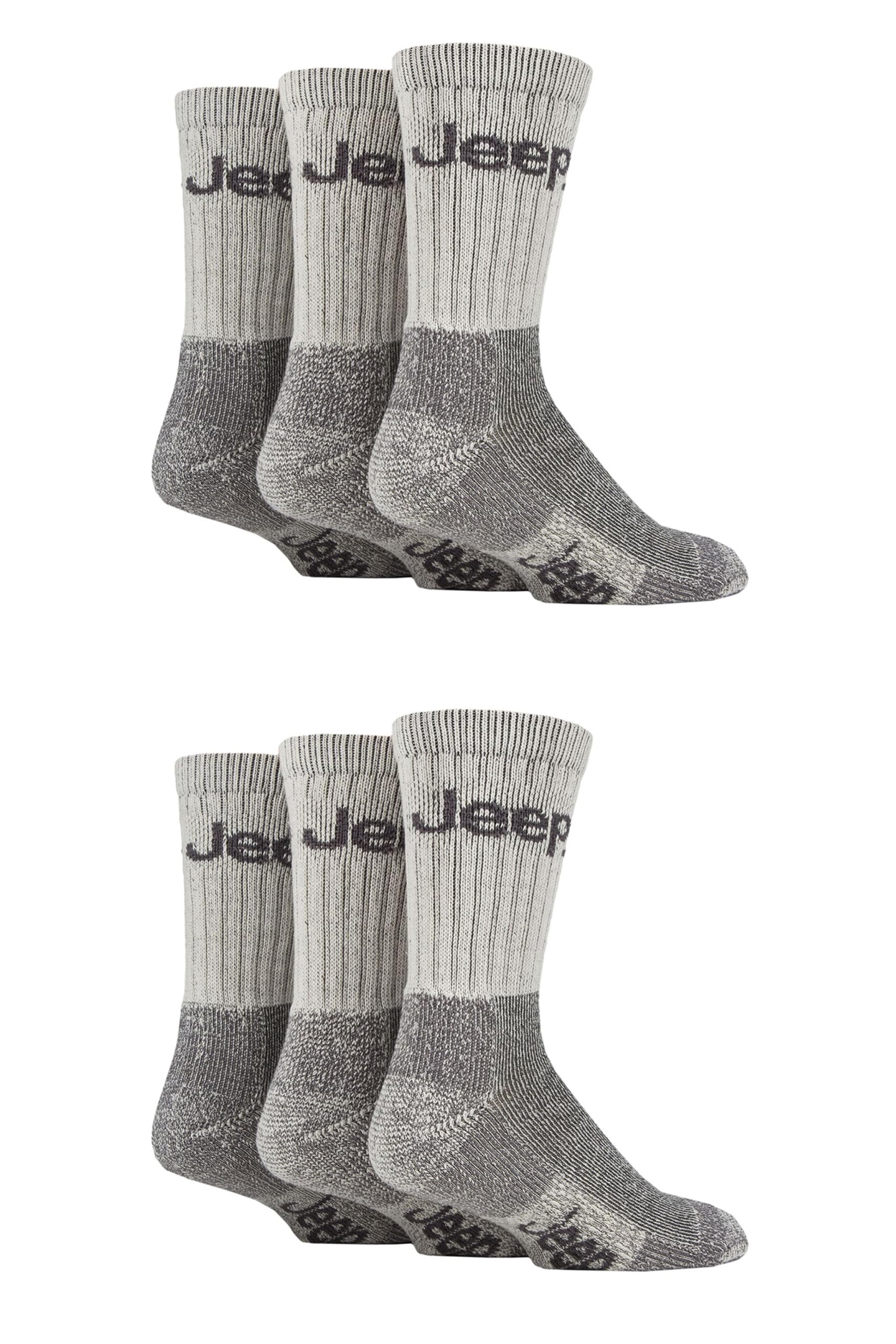 Jeep Mens Cotton Boot Socks - Luxury Terrain Calf Length Plain with Logo,Ribbed, Cushioned & Chunky for Walking, Hiking, Trekking & the Outdoors Size 6-11 6 Pair Multipack Grey