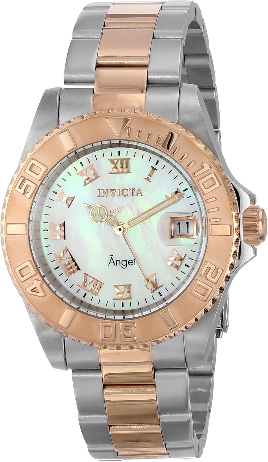 Invicta Reloj de dos tonos con pantalla analógica de ángel para mujer 14367 Blanco Reloj de cuarzo