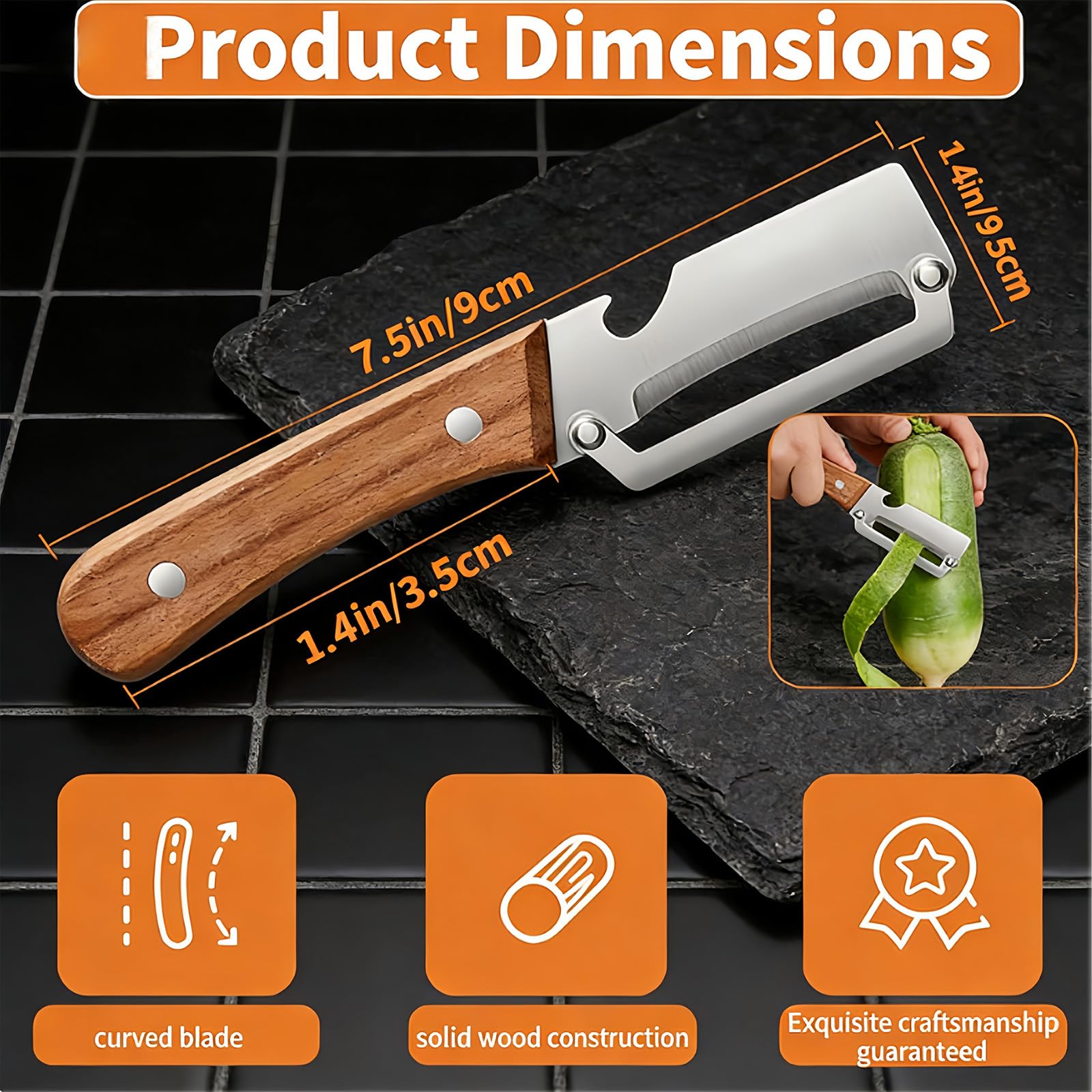 2-in-1 stainless steel vegetable peeler with wooden handle and bottle opener, stainless steel blade, non-slip kitchen fruit peeler（2pcs） - 4