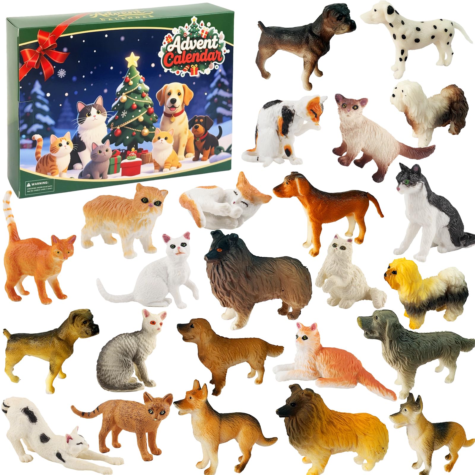 Weihnachts-Adventskalender 2025, 24 Tage, Katze, Hund, Figuren, Countdown-Tier-Adventskalender für Kinder, Kleinkinder, Erwachsene, Weihnachtsgeschenke, Weihnachtsgeschenke für Jungen und Mädchen