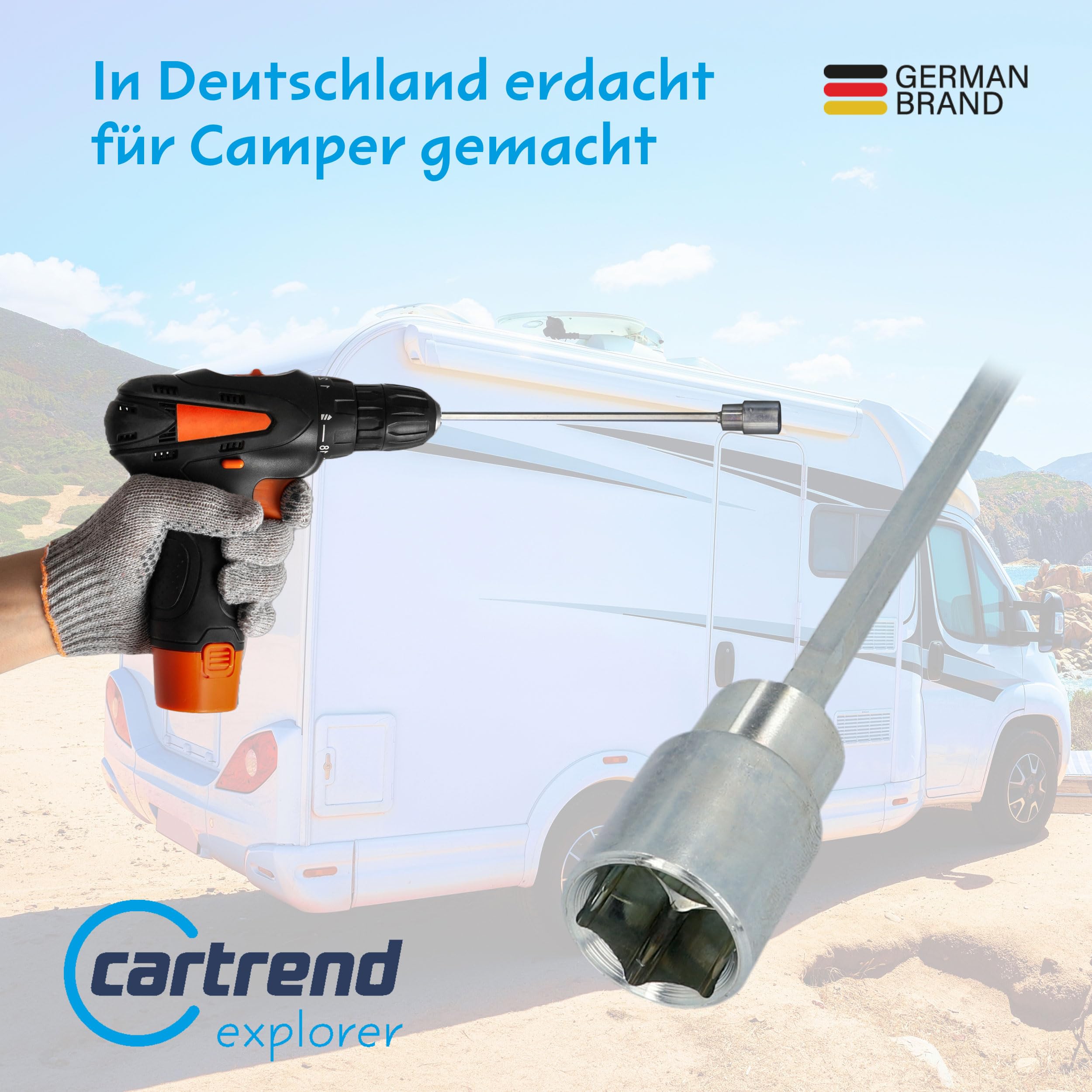 CARTREND 10683 Przedłużenie do wkrętarki akumulatorowej do przyczep kempingowych, z nasadką 19 mm, do wsporników korbowych, długość 54 cm, do przyczep kempingowych i przyczep kempingowych, 540 mm