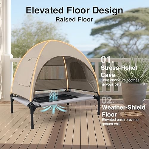 Miniatura 5 de Cama elevada para perros con dosel para exteriores, tienda de campaña refrescante, sombra extraíble, cuna fuera del suelo, pequeña