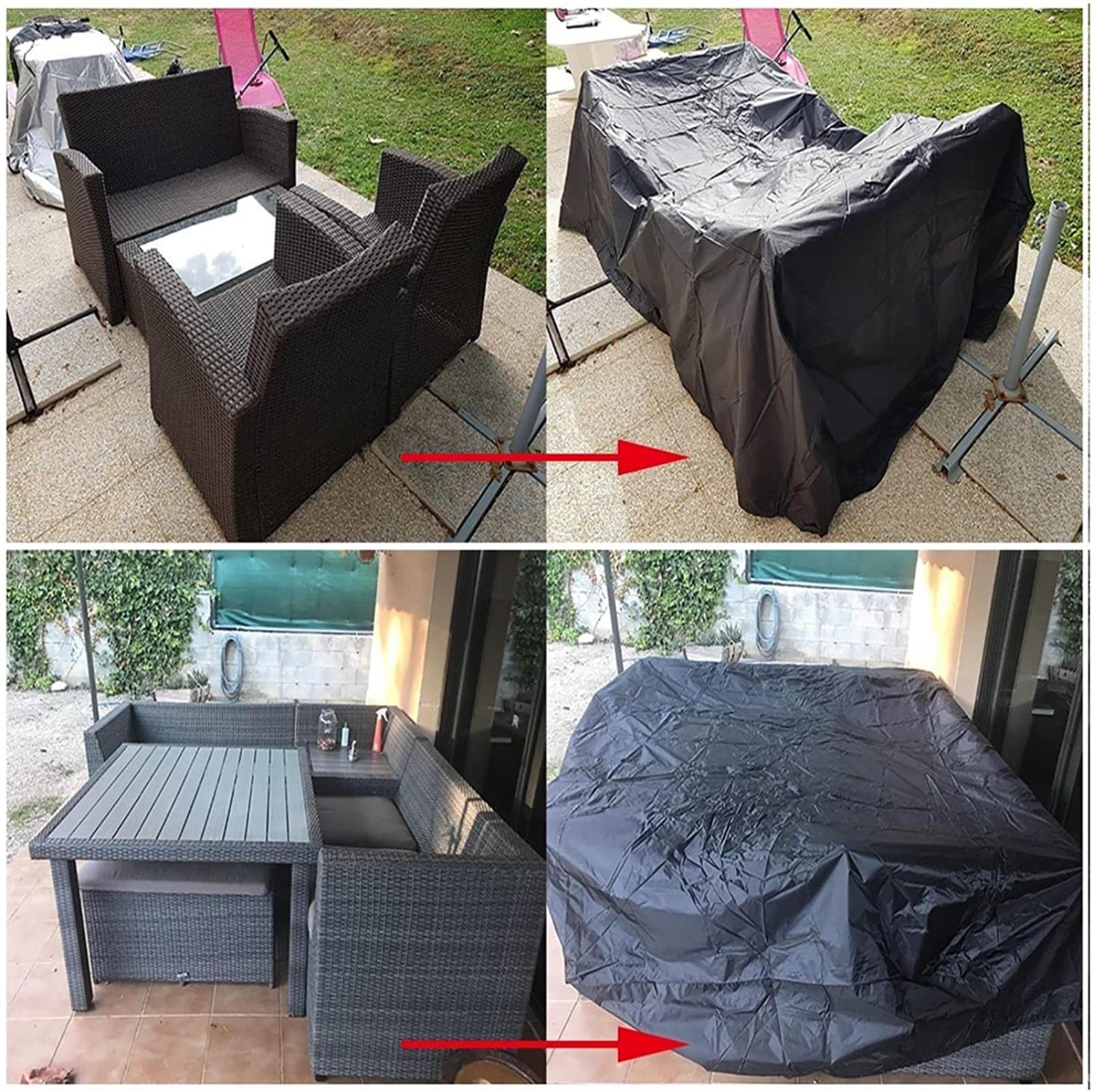 Pokrowiec na meble ogrodowe pokrowiec na stół ogrodowy pokrowce na meble ogrodowe wodoodporny spód ze sznurkiem 210D pokrowiec na meble tarasowe, ochrona przed słońcem i rozdarciem rattanowy pokrowiec na sofę