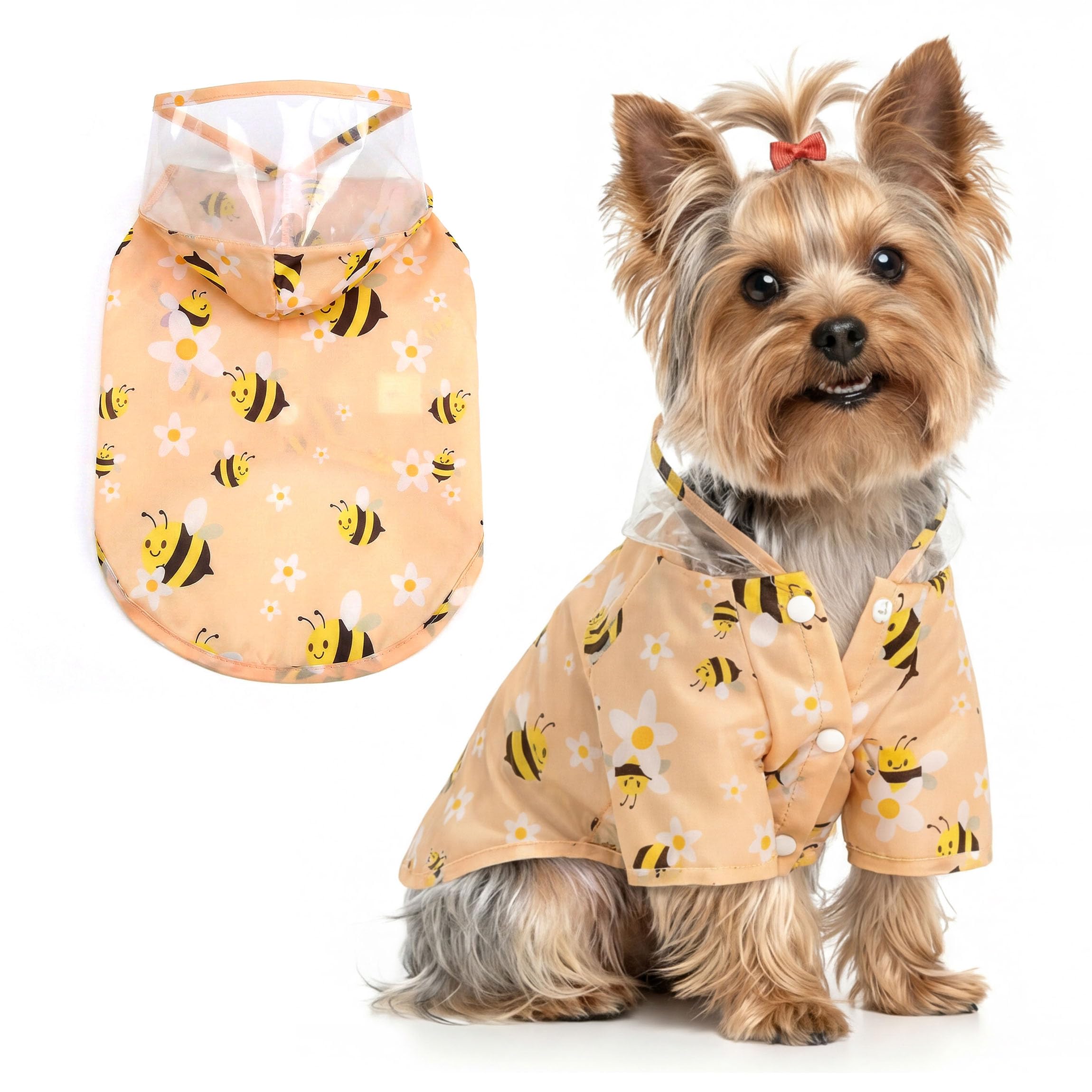 PAIDEFUL Dog Raincoat with Lead Ring for Small Dogs and Cats Yellow M