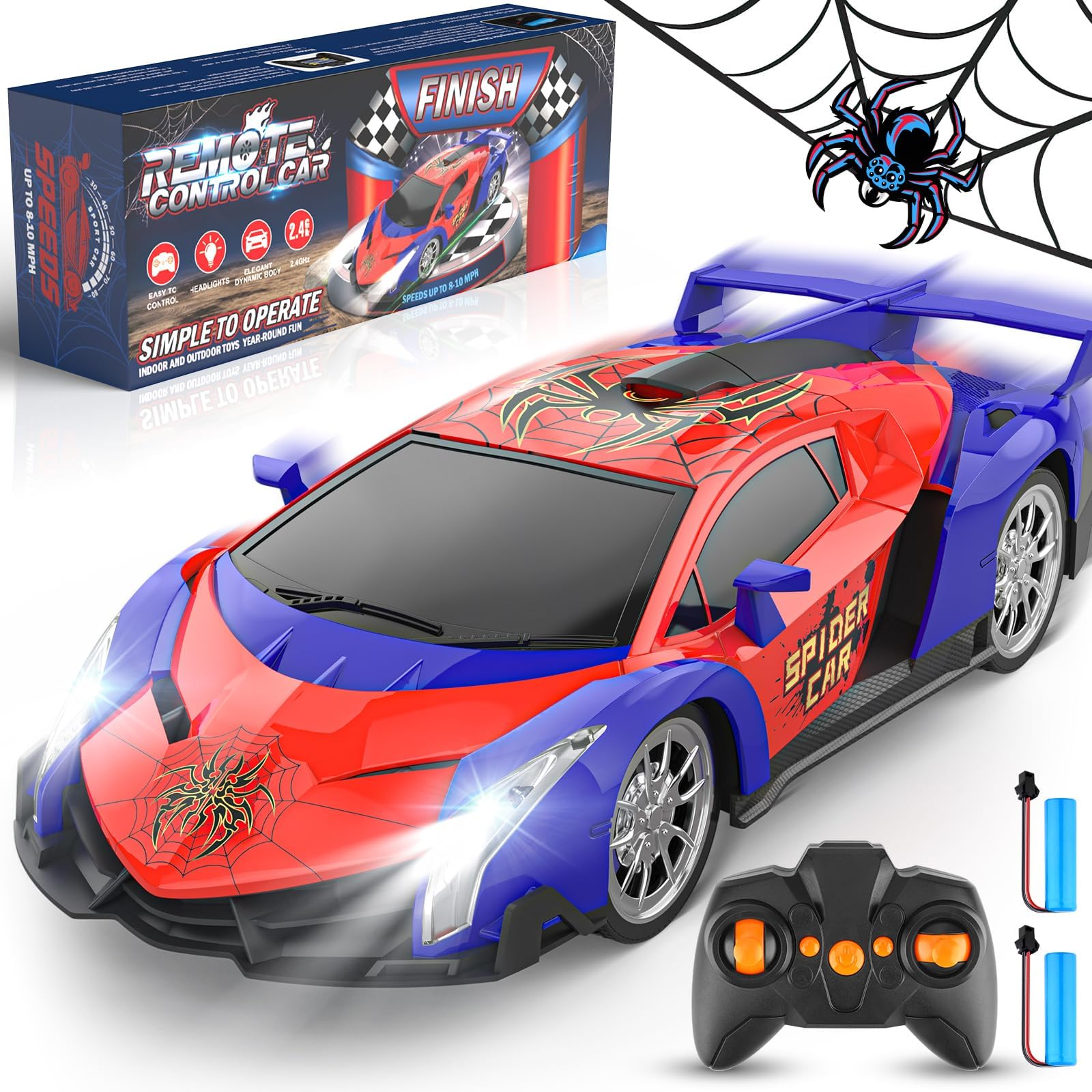 Growsland Remote Control Car, 2.4Ghz Rc Cars for Boys 4-7 8-12, Electric Kids Toys for Kids with Cool LED Lights, Rechargeable Hobby Race Cars Toys for Boys Girls Ages 4-6 5-7 6-8 8-12 Birthday Gift