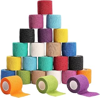 Frontline 24 Pack Self Adhesive Bandage Wrap 2" x 5 Yards Athletic Tape Vet Wrap Tattoo Supplies Wrap Medical Supplies Elastic Cohesive Bandage Wrist Ankle Sports Tape (Multi-Color)