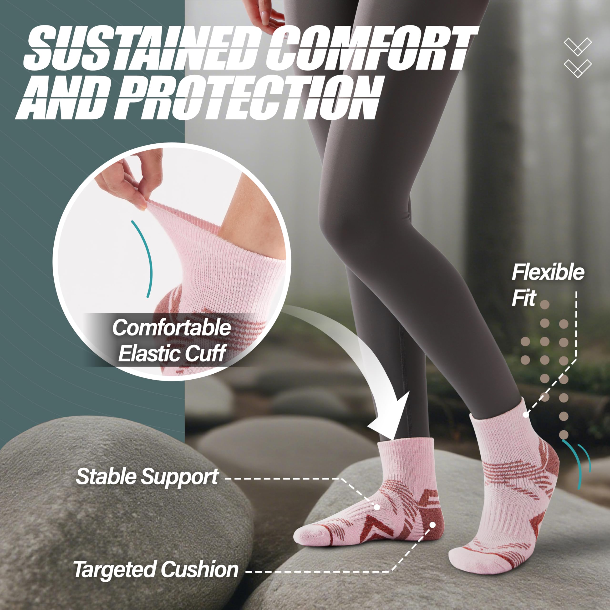 ANTSANG 6 Paires de Chaussettes de Cheville en Laine Mérinos pour Course Randonnée Marche Travail Thermique Chaudes Épaisses Rembourrées Chaussettes au Quart pour Femmes et Hommes