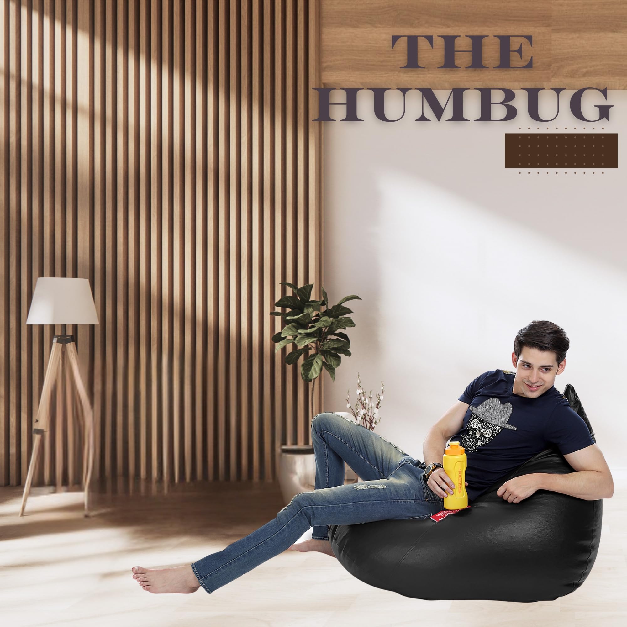 Style Homez Humbug, Premium Leatherette Fabric Lounger XL Bean Bag Black Color Cover Only 3