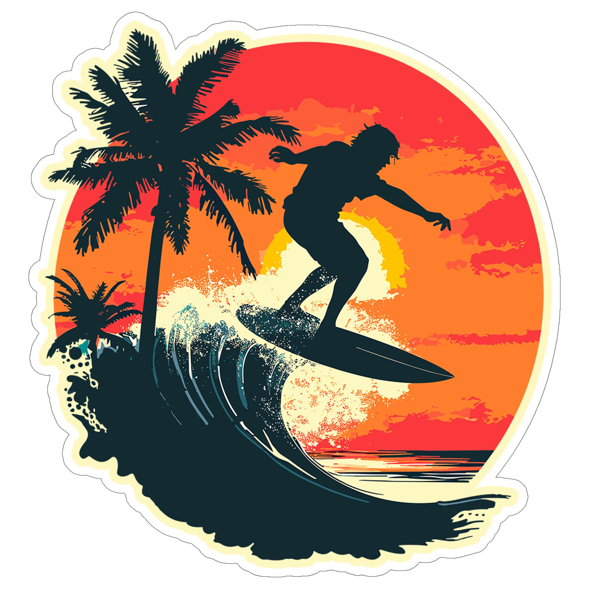 Surfing Sport Sticker 4 Inch Wave Board Ocean Beach Rider – Waterproof Vinyl Decal for Laptop Water Bottle Car Tumbler – Durable Aesthetic