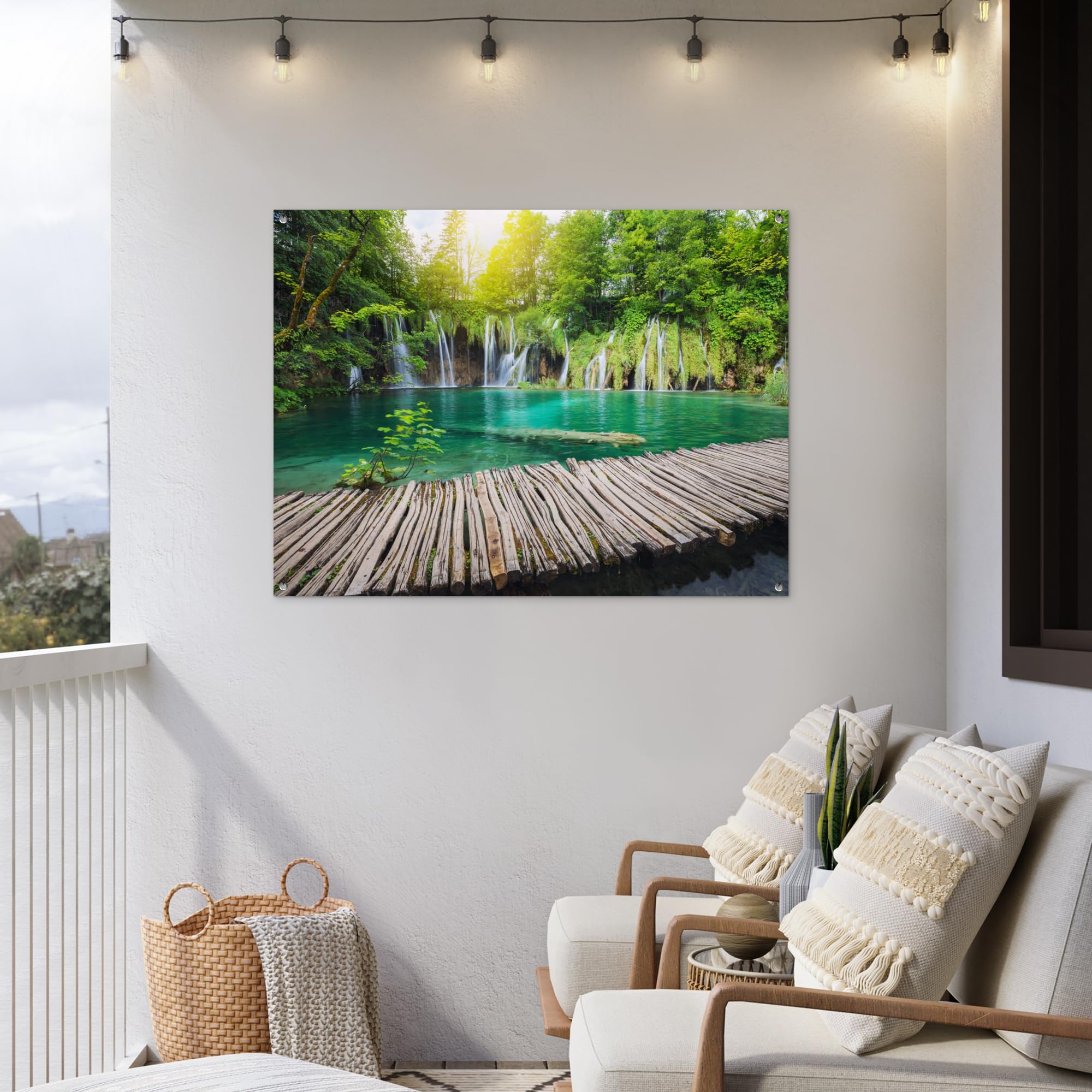 MuchoWow© Poster De Jardin 120x90 cm Decoracion Balcón Wall Decoration Adornos Pared Terraza Exterior Decoración Patio Posters Decorativos Puente - Cascada - Naturaleza