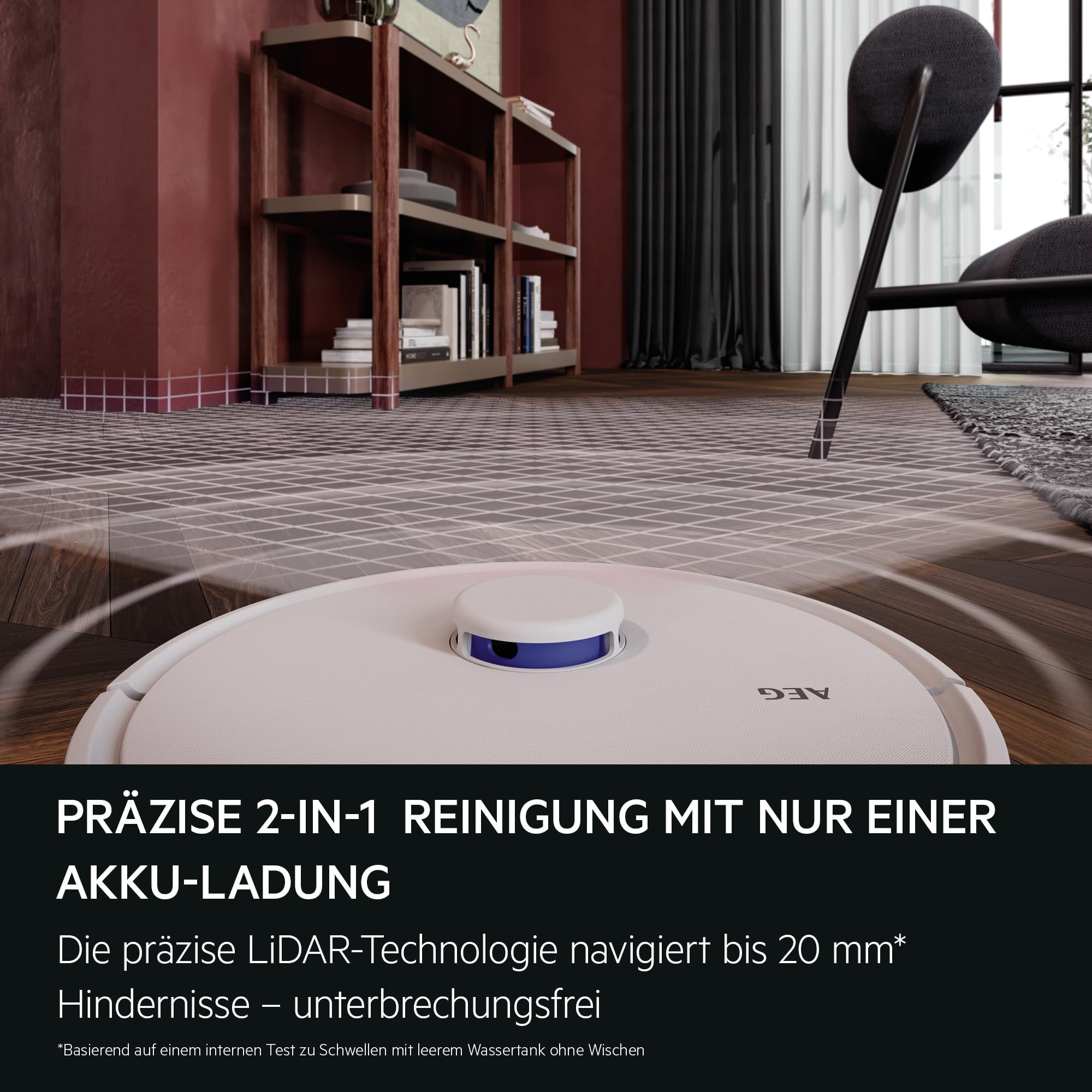 AEG Saugroboter mit Wischfunktion, WiFi, LiDAR Navigation, automatischen Entleerungsstation, Saugleistung 4000 Pa, Akku 14,4 V, bis zu 175 min Laufzeit, bis 140m², Wassertank 0,28 l, Weiß , AR71UW2SW