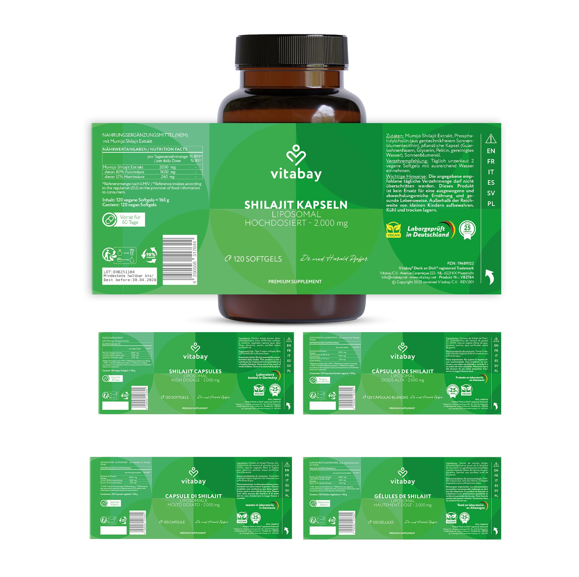 Vitabay Mumijo Shilajit Kapseln – 120 vegane Softgels – hochdosiert mit 2.000 mg liposomalem Shilajit pro Tagesdosis – 80% Fulvinsäure & 12% Huminsäure – laborgeprüft in Deutschland