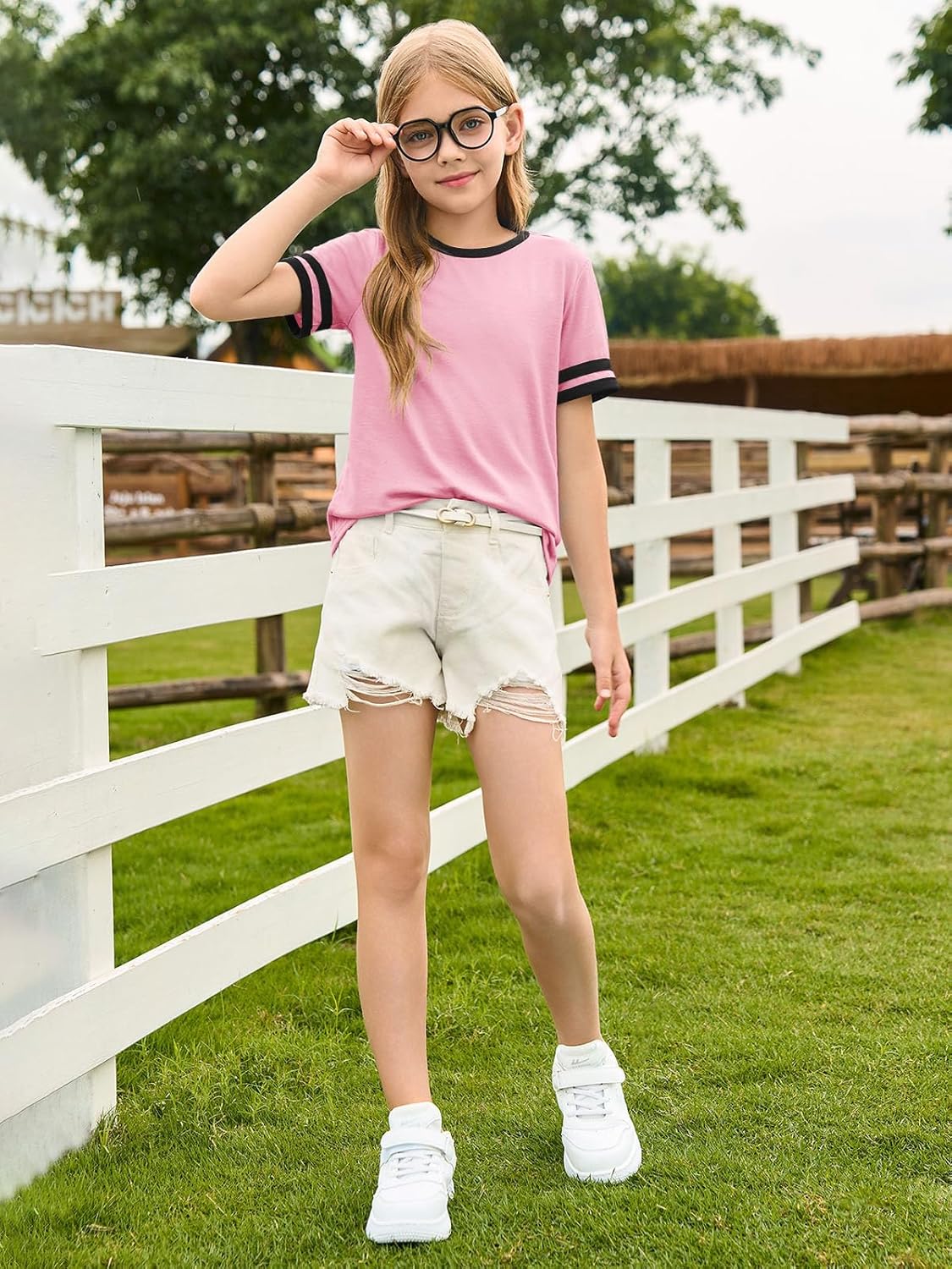 Haloumoning Girls Short Sleeve T Shirts Kids Summer Crewneck Color Block Tops Fashion Tees 5-14 Years - Image 6