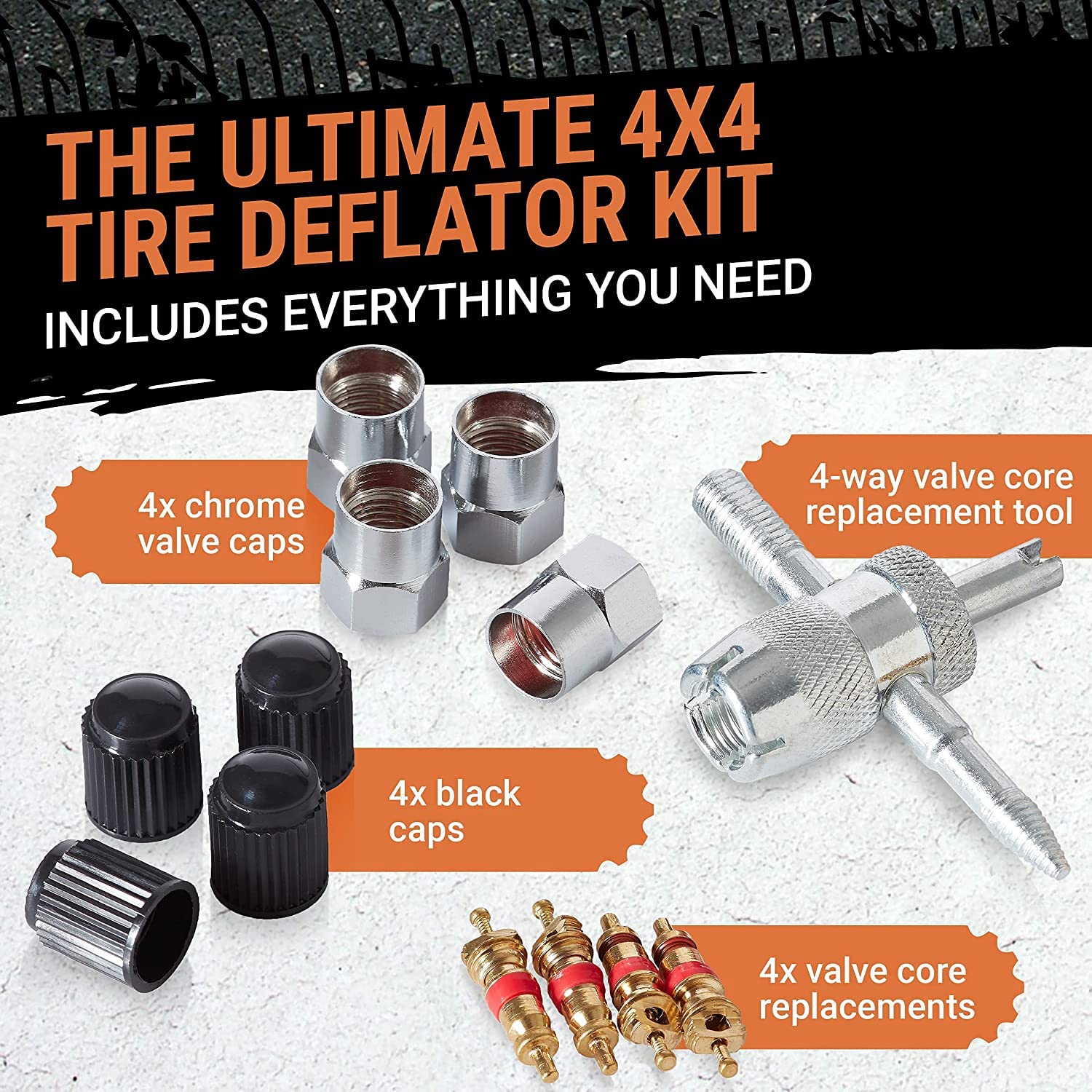 Grit Performance Tire Pressure Gauge (0-60 PSI) Heavy Duty, with Custom Foam Case, Chrome Caps & Valve Core Repair Tool, Rapid Air Pressure Gauge, Tire Deflators Offroad Accessories, 4x4 Tires