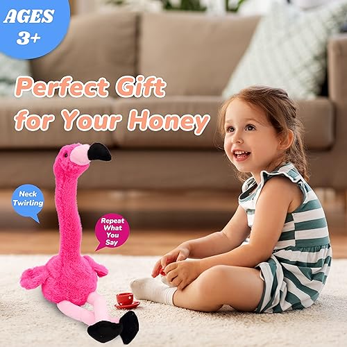 Miniatura 6 de Hopearl Talking Flamingo Repeats What You Say Twisting Juguete animado eléctrico interactivo de peluche para niños pequeños, cumpleaños, festivales,