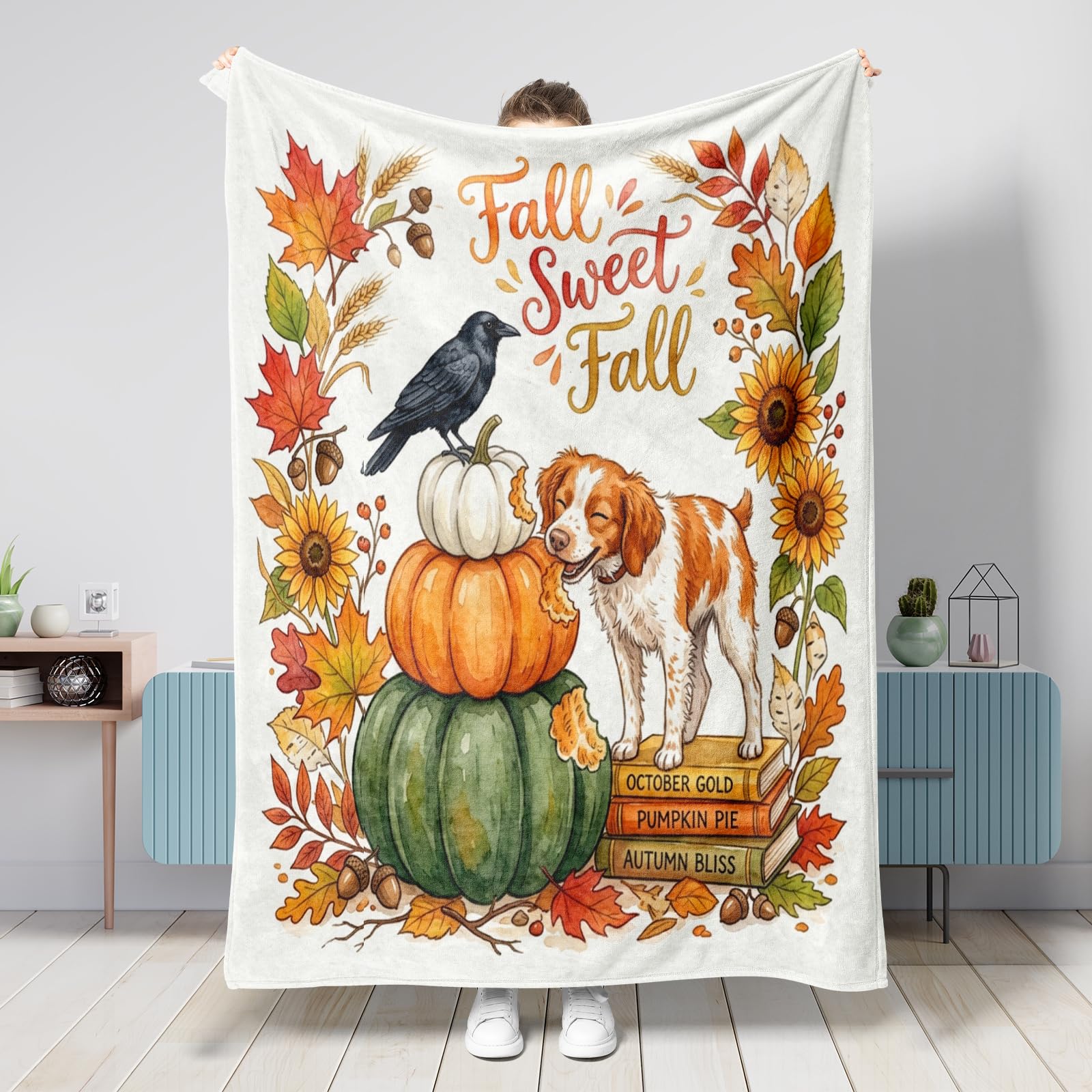 Couverture pour chien voyage et salon plaid pelucheux 152x203cm motif citrouille d'automne
