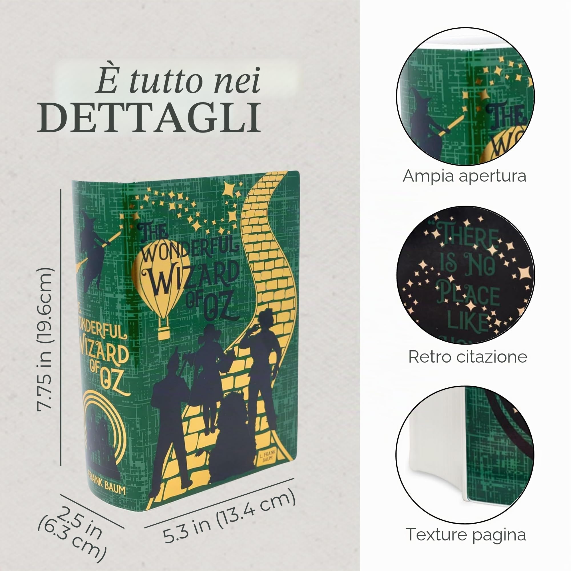 Steel Mill & Co - Grande vaso decorativo a forma di libro, in ceramica, per la casa, graziosa decorazione per libreria, vaso unico per gli amanti dei libri, mago di Oz