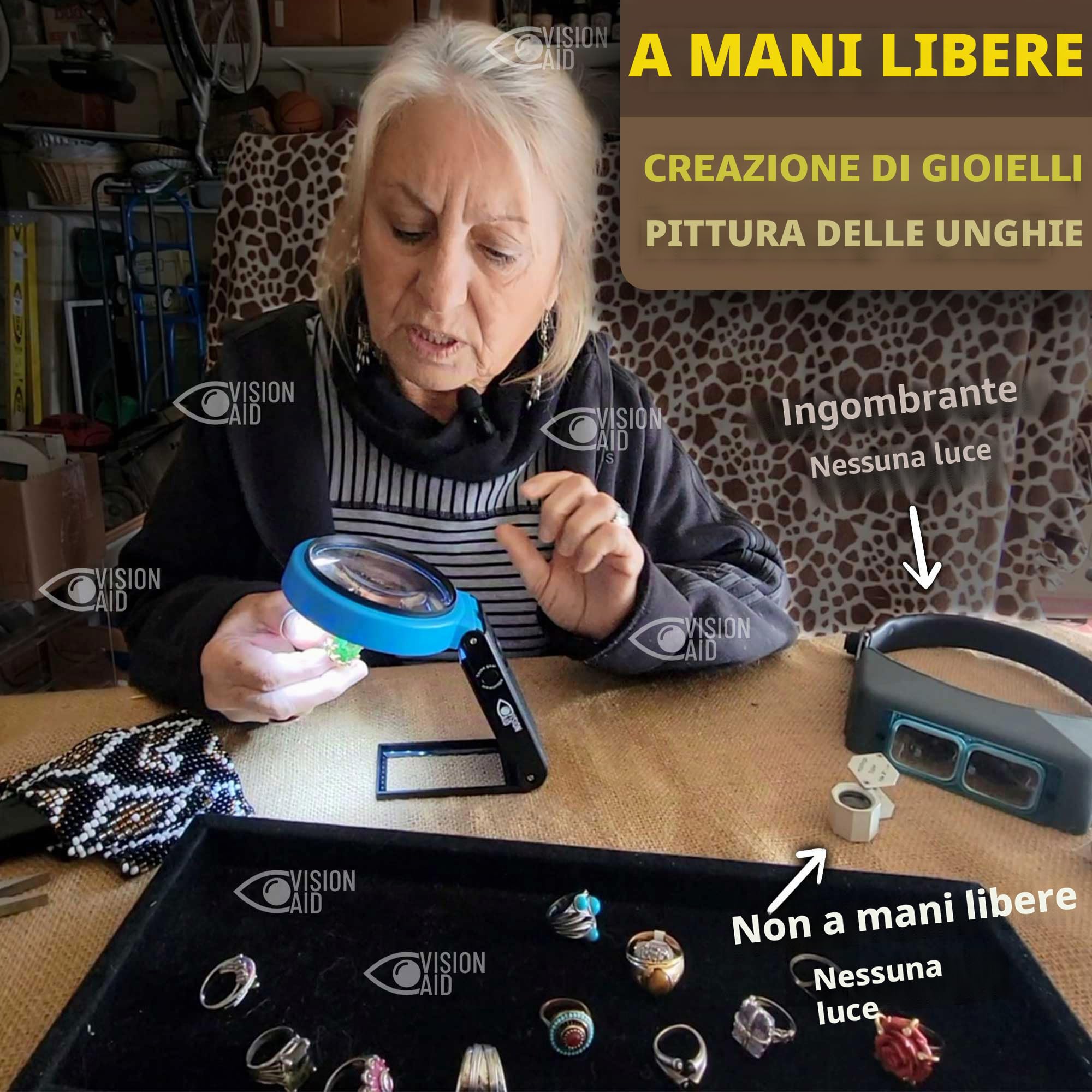Lente d'ingrandimento 30x a mani libere con 36 LED ultra luminose e custodia 40x per lettura gioielli monete orologi