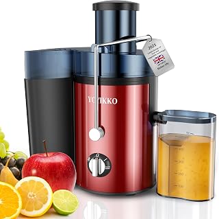 Licuadoras Para Verduras y Frutas, ajuste de 3 velocidades, extractor de frutas y verduras de 800W con boca ancha de 75 mm, fácil de limpiar, acero inoxidable sin BPA (Rojo-60)
