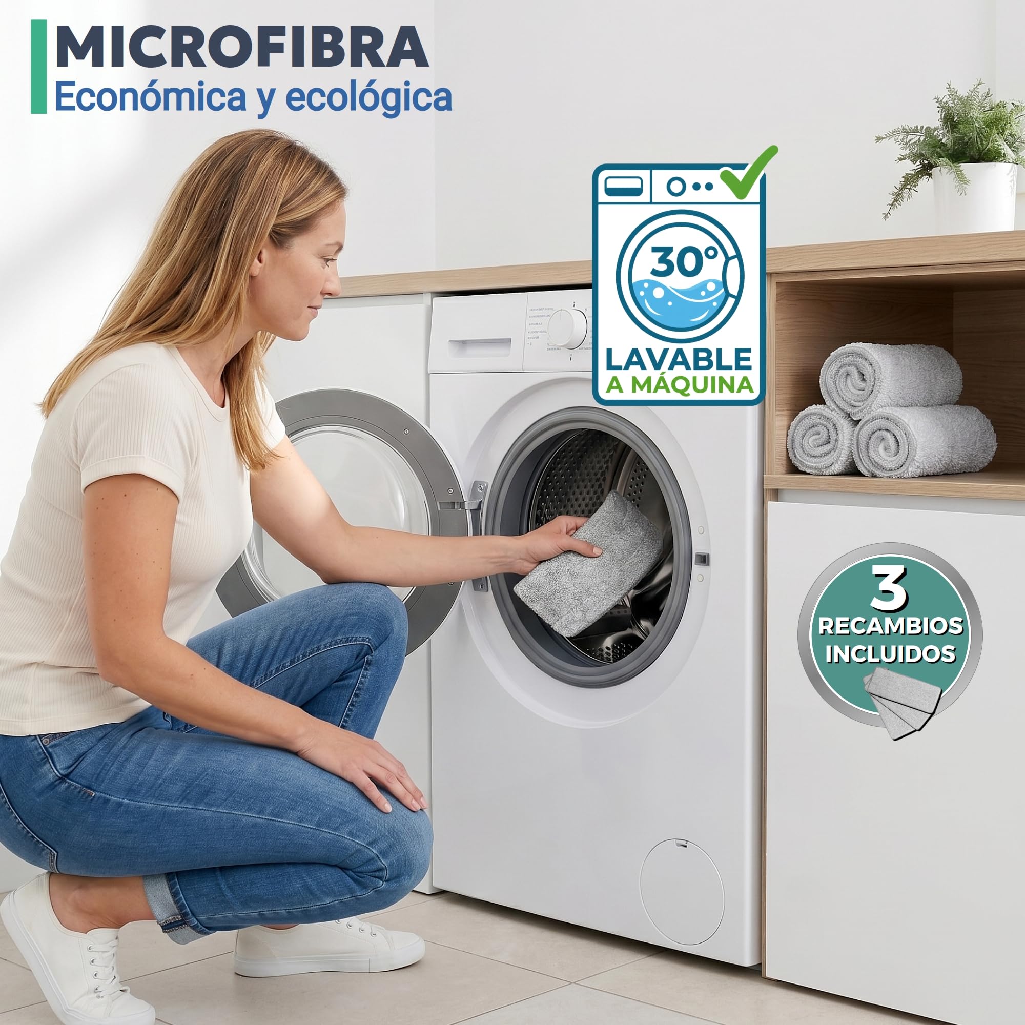 Juego de Fregona Plana y Cubo, Pure Water System, Separación Agua Limpia/Sucia: Ultra Higiénico, Limpieza Fácil, Compacto, Mopa Microfibra, Autolimpiable, Cubo Escurridor