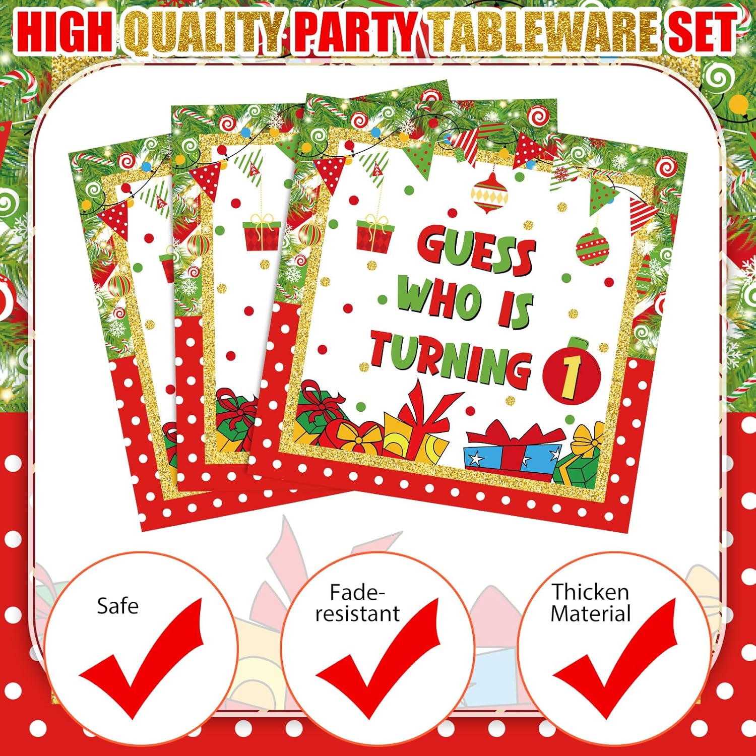 96 Pcs Red and Green Christmas 1st Birthday Party Decorations for 24 Guest Merry Christmas Party Supplies Lime Green Red Disposable Tableware 24 Set Plate Fork Napkin for Holiday Elf Home Decoration