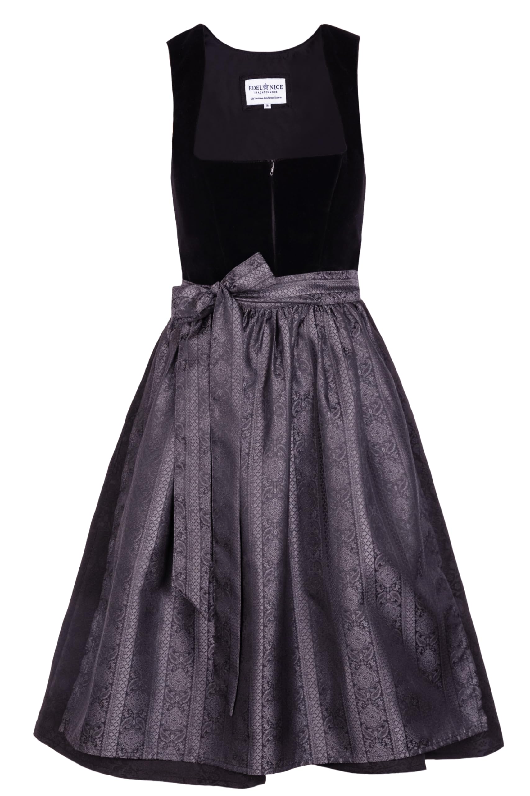 Edelnice Trachtenmode Midi Dirndl | Evi Samt Schwarz, Gr. 32-54, Regular