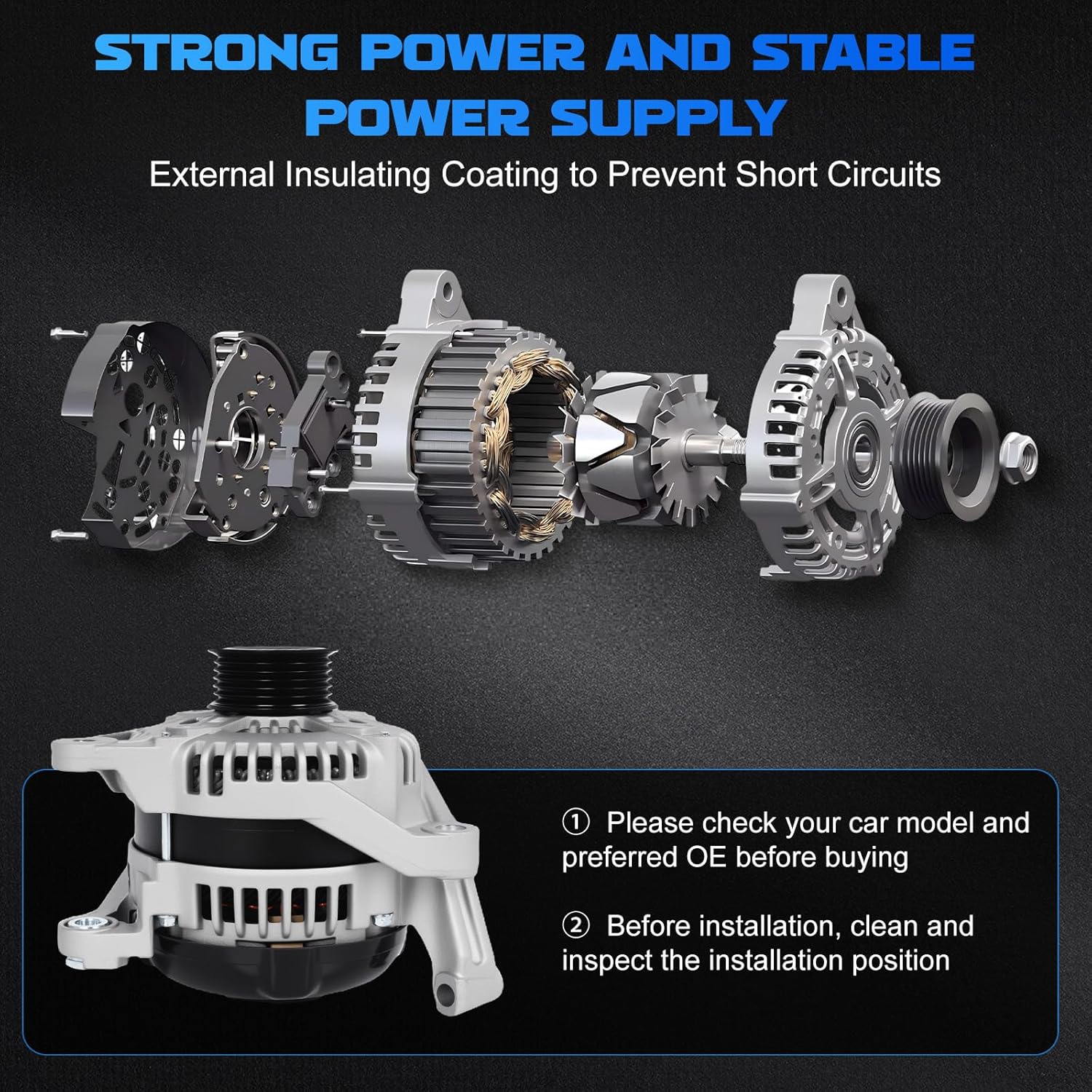 Alternator 13913 for 2004-2006 Durango 3.7L, for 2001-2006 Durango 4.7L V8 for 2006 Commander & 2005-2006 Grand Cherokee, for 2002-2006 Liberty 3.7L 160Amp 13913N 5170748AA 4801252AA