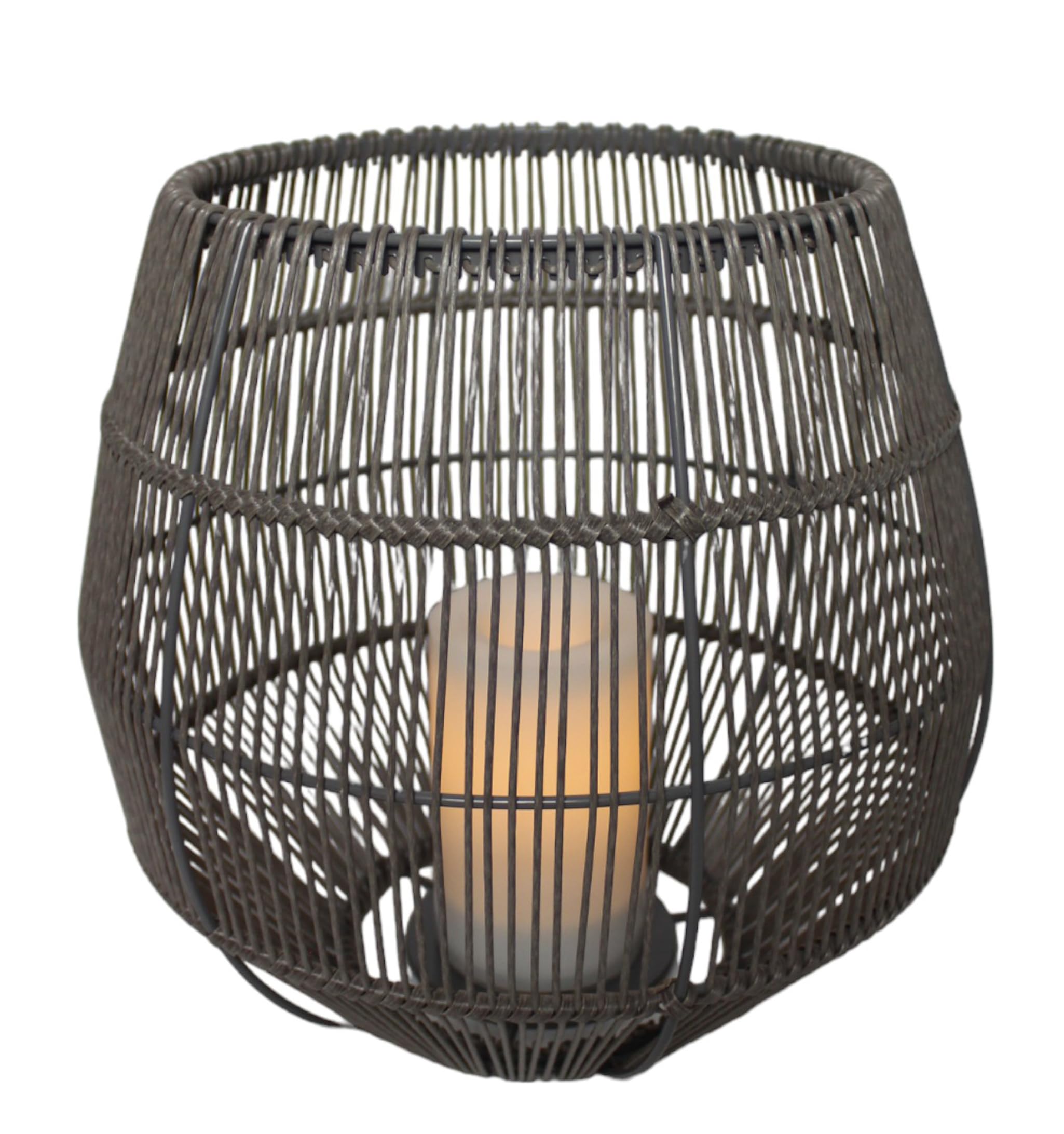 Latarnia solarna ze świecą LED, do użytku na zewnątrz, z polirattanu, 28 cm, lampa solarna, lampa solarna, lampa rattanowa, bezprzewodowa, lampa stołowa na zewnątrz