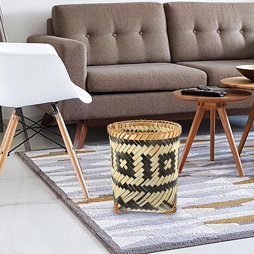 Miniatura 8 de Wakauto Cesta de almacenamiento tejida, papelera decorativa creativa, para uso doméstico, diseño compacto, patrón aleatorio, 1 unidad