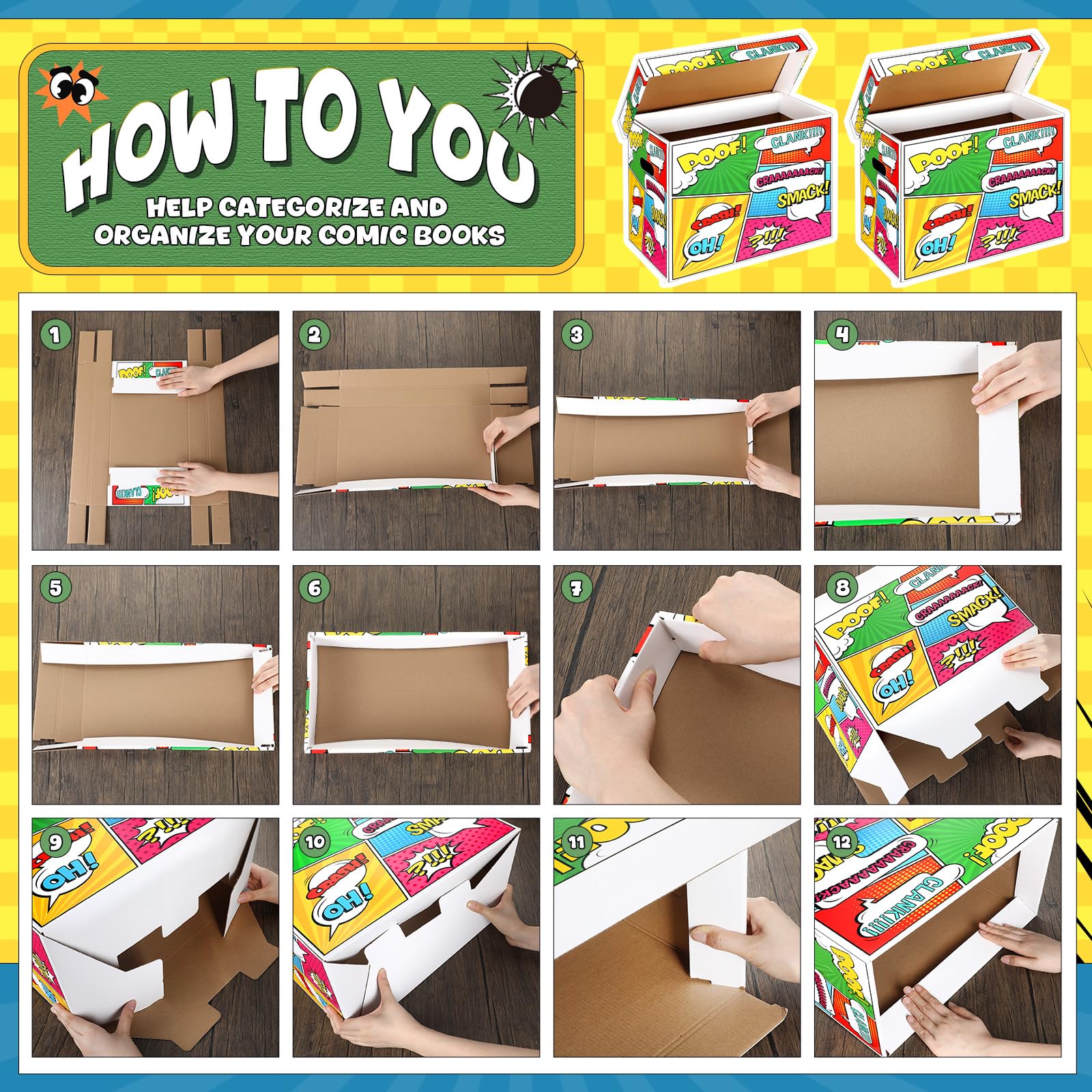 Dunzoom Comic-Bücher-Aufbewahrungsbox, Comic-Box mit Deckel, 40 x 20 x 29 cm, für 150–175 cm, für Zuhause, Schutzbehälter, Behälter, Regal