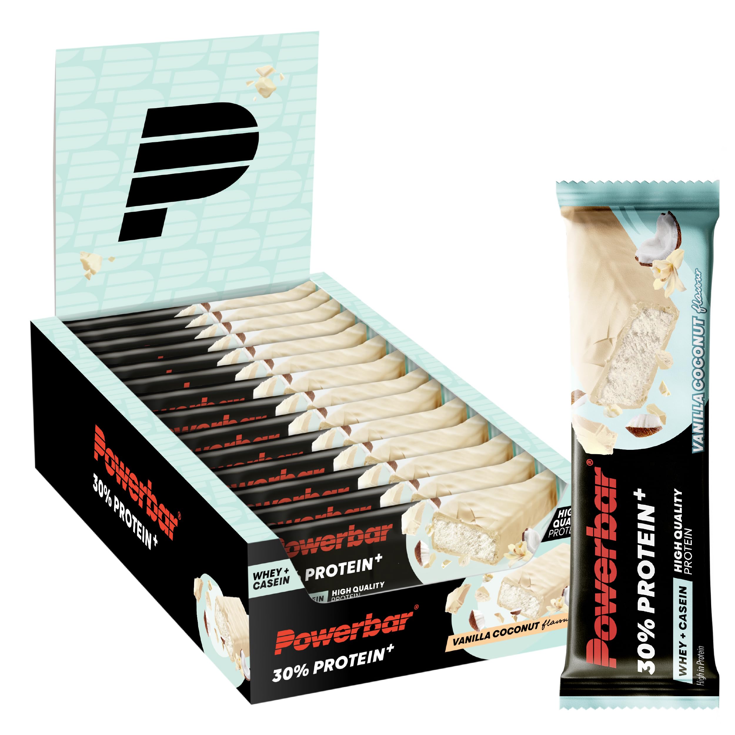 PowerBar Protein Plus 30% Vanilla Coconut 15x55g - Barra ad Alta Proteina + Proteine del Siero e della Caseina, 15 Riegel