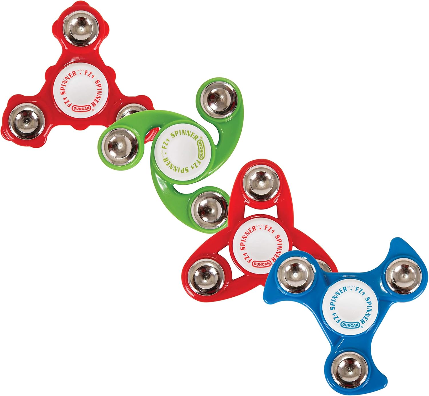 Duncan Toys Fidget Spinner Pack, Fidget and Sensory Toy Value Pack, Assorted Shapes, 4 Fidget Spinners, Multicolor