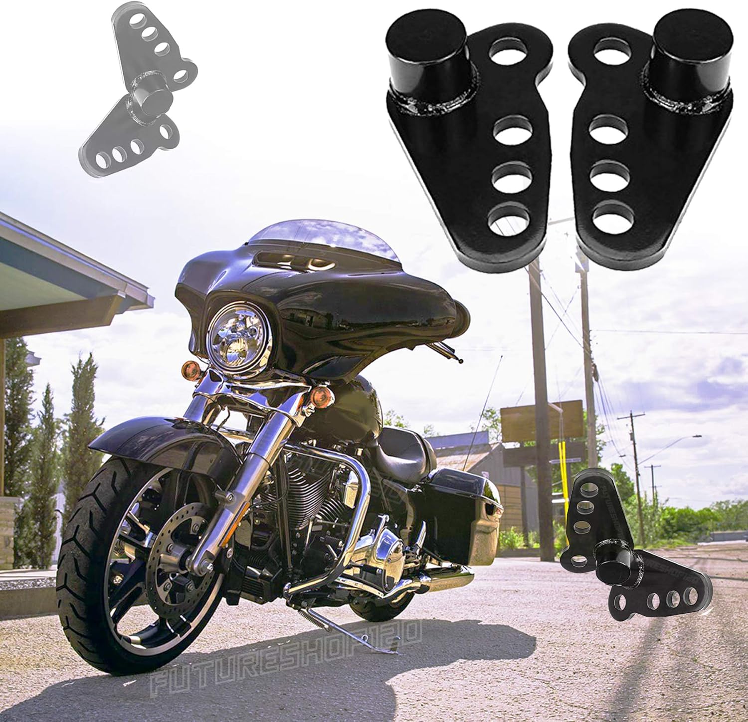 Fits 02-16 Electra Glide Touring Lowering Kit 1-3" Rear Shocks Drop Links for Road King FLHR + Road Glide + Street Glide + Ultra Limited + Ultra Classic + Limited FLHTKSE