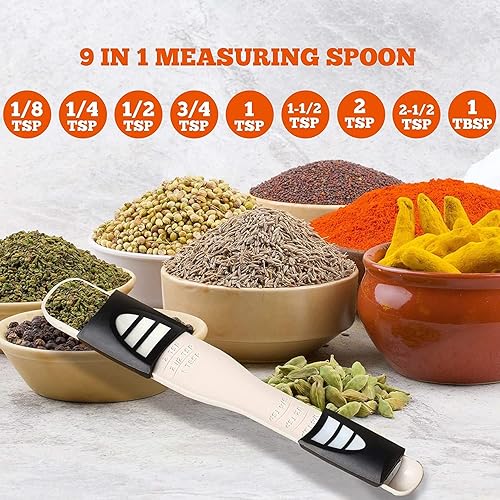 Miniatura 2 de Cuchara medidora de doble extremo, 2 en 1, escala ajustable de 1/8 cucharada a 1 cucharadita de medición de ingredientes secos y semilíquidos