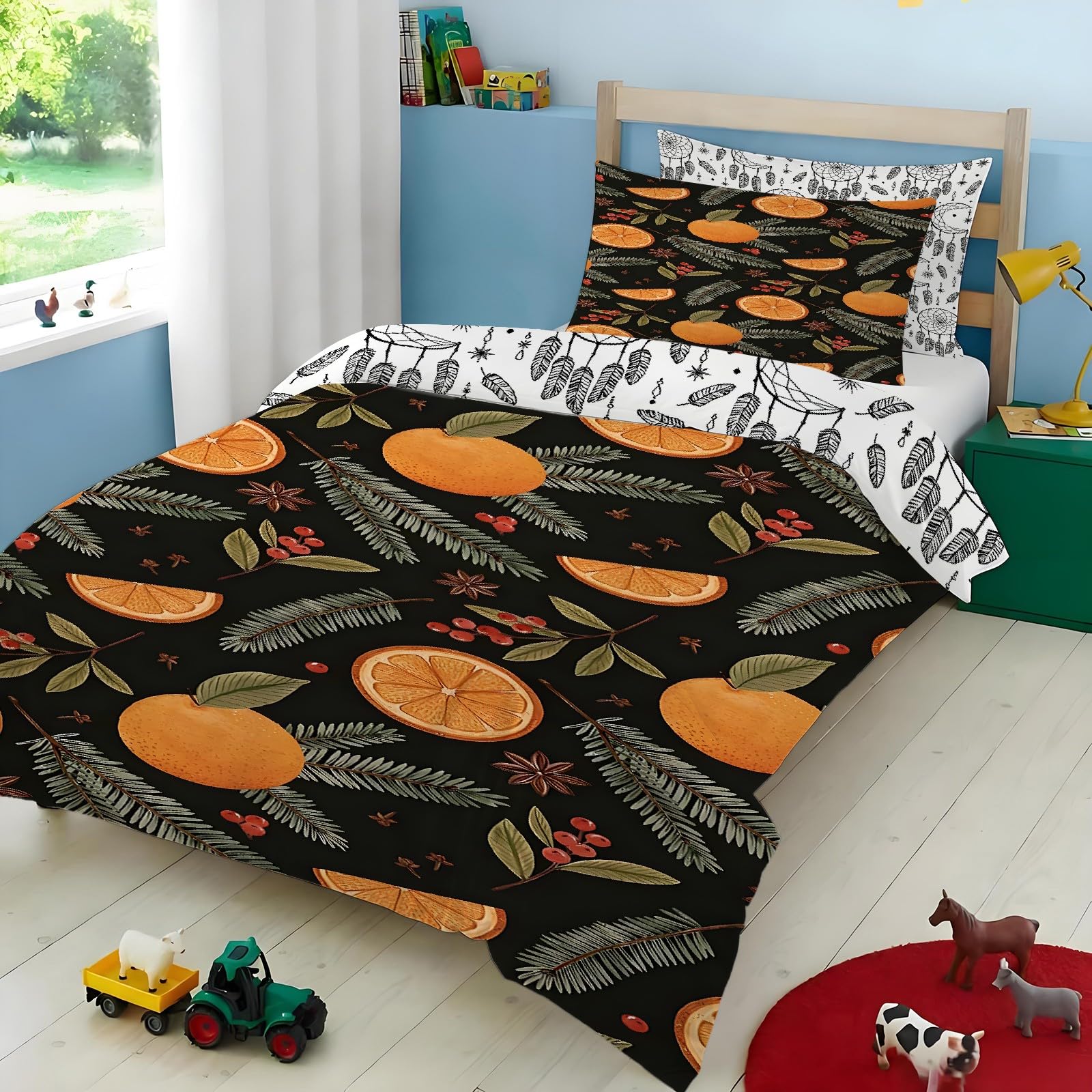 Housse de couette 200x200 orange confortable et respirante avec 2 taies d'oreiller 65x65