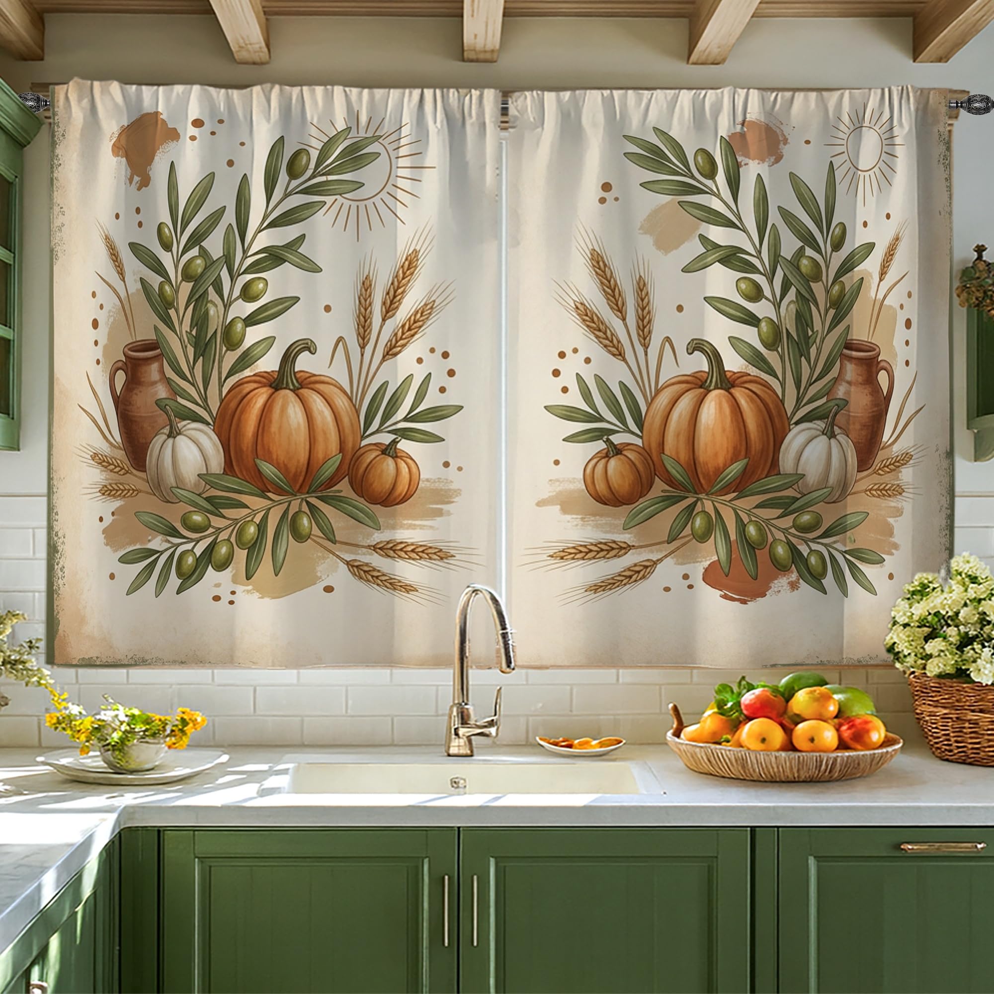 Rideaux de cuisine citrouilles occultant vis-à-vis pour petite fenêtre