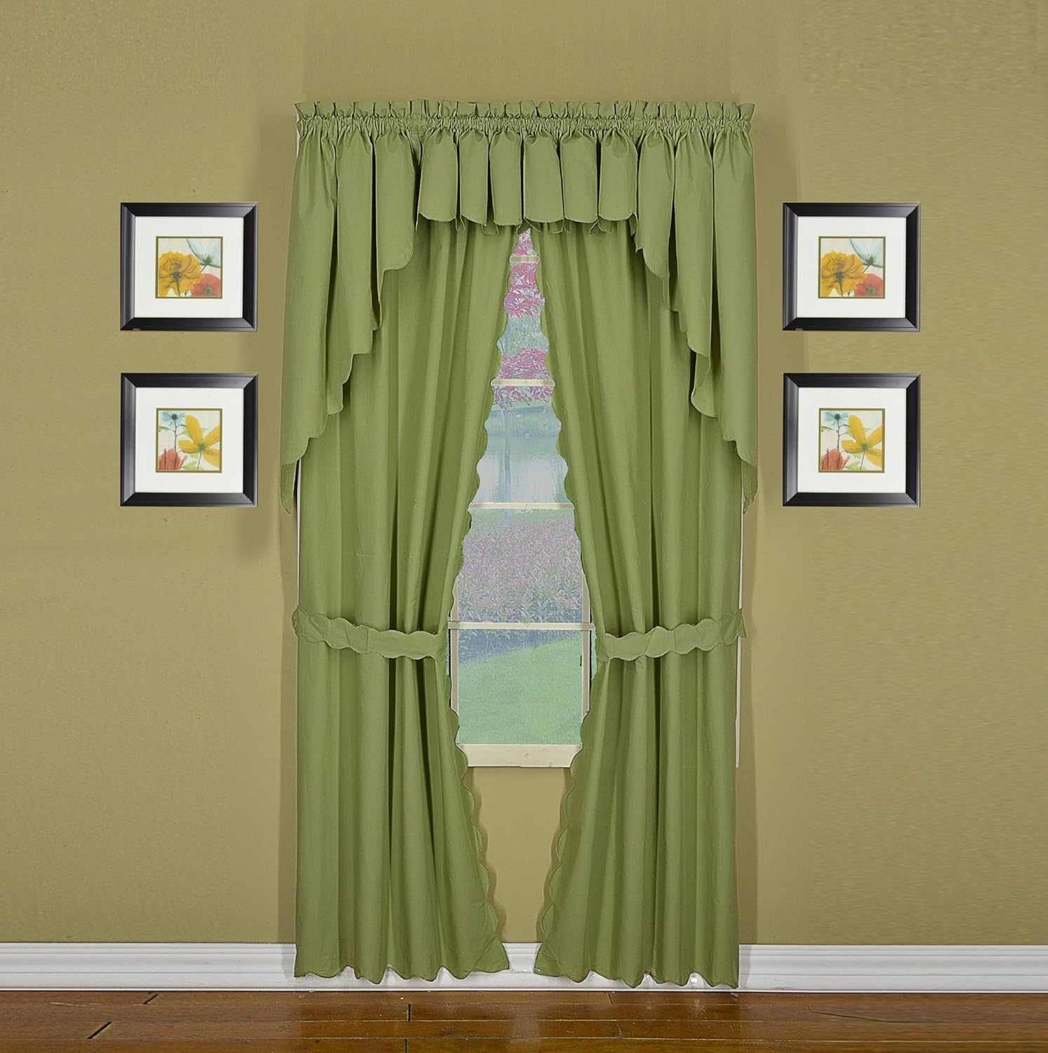 Today's Curtain, Orleans Scallop Curtain, Sage 38" Swag Pair, 60" W x 38" L, Sage