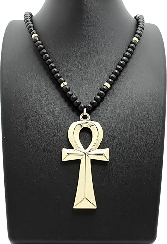 Miniatura 7 de CBC - Colgante egipcio de Ankh con símbolos egipcios en 0.236in, 29.9in o 0.315in, 36 pulgadas, collar de cuentas de madera en tono dorado o rodio