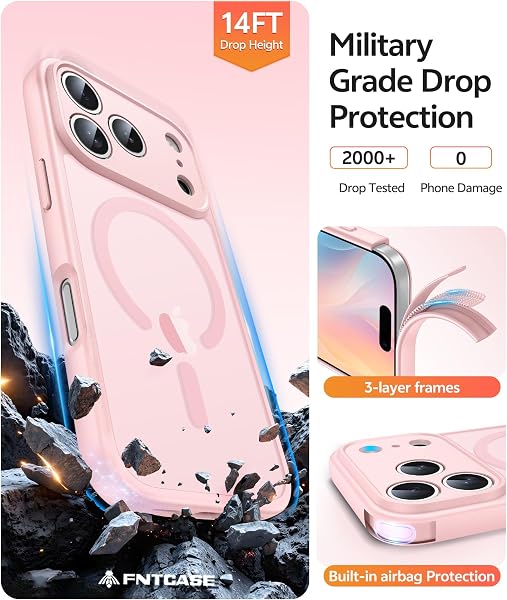 FNTCASE for iPhone 17 Pro-Max Case: [Compatible with Magsafe] Translucent Matte Cases with [Full Camera Protection] [Screen Protector] Military Grade Shockproof Protective Phone Cover - Light Pink - 5