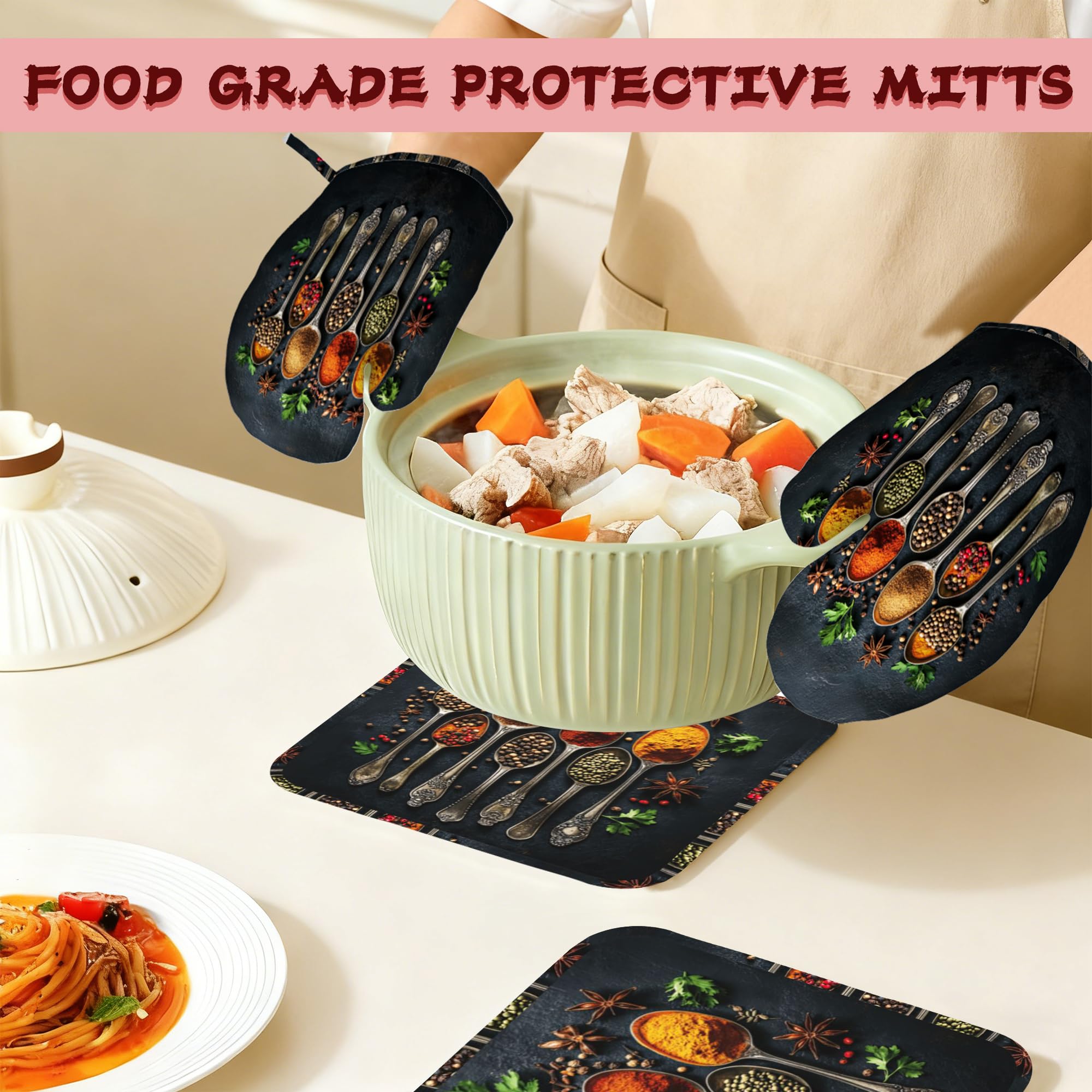 Lot de 4 gants de cuisine et maniques en silicone résistants à la chaleur, extra longs, antidérapants, pour cuisine, pâtisserie, barbecue, grillades
