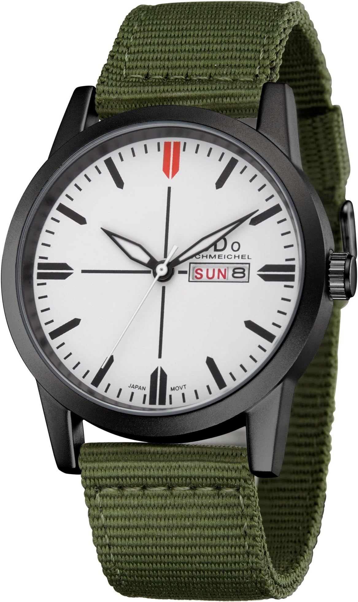 Men‘s or Women’s Cool Special Forces Watch Military Inspired with Green Canvas Band Week Calendar Date Display