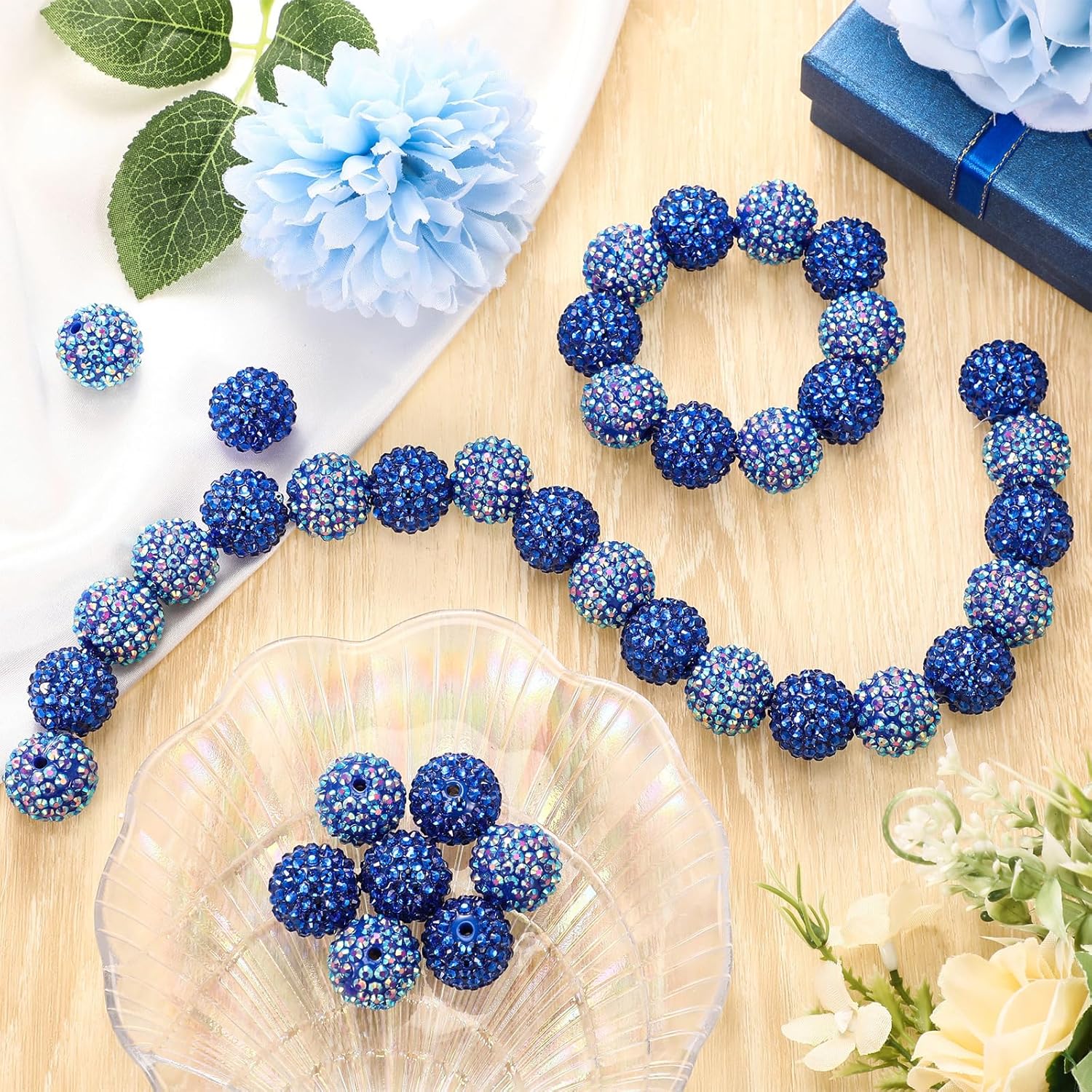 40 Pcs 20 mm Rhinestone Beads Bulk Crystal Round Disco Ball Chunky Bubblegum Beads for Pens Bracelets Charms Craft European Style Jewelry Making Supplies Christmas(Dark Blue) - Image 7
