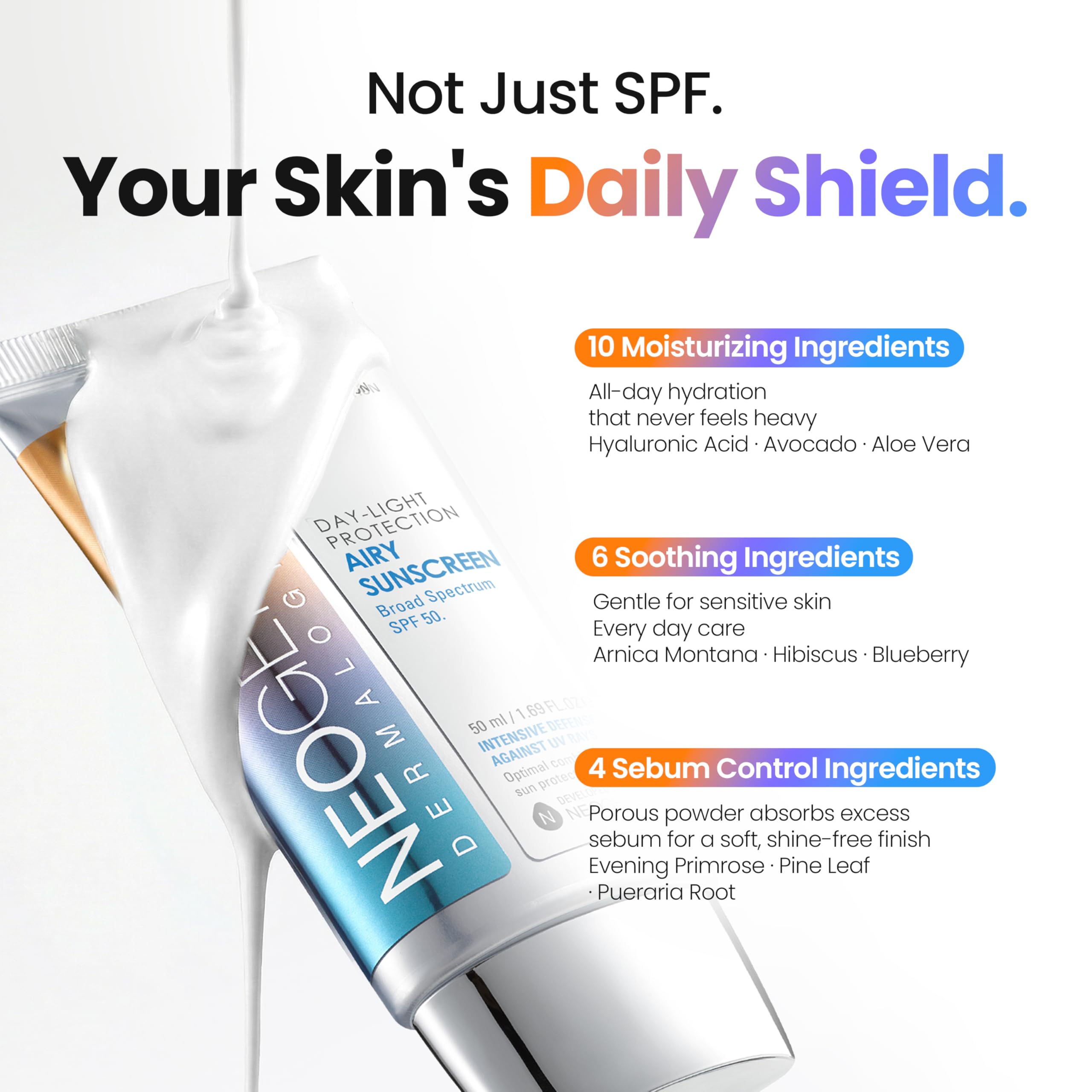 NEOGEN Day-Light Airy Sunscreen SPF 50, Korean No White Cast, 1.69 Fl Oz