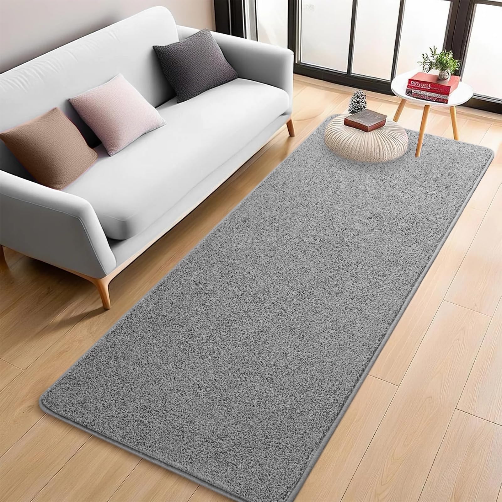 FALARK Grey Hallway Runner Rug, 2x6 Gray Bedside Area Rugs for Bedroom, Non Slip Soft Modern Memory Foam Carpet, Low Pile Washable Carpets for
