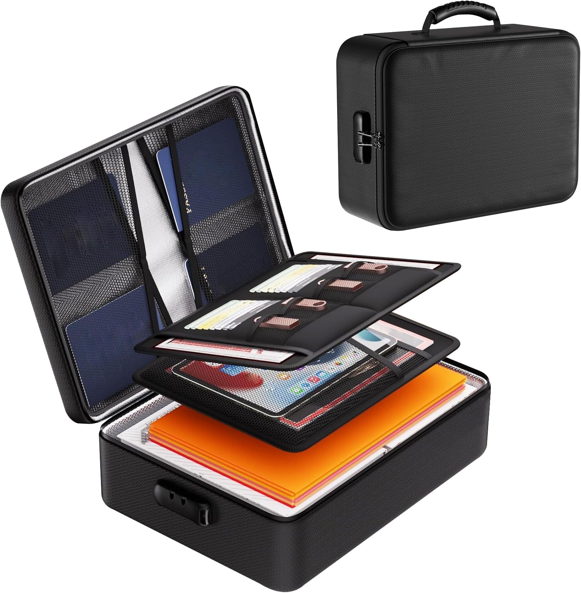 Fireproof & Waterproof Document Safe Box with Lock - Portable Hard Case for Files, Laptop, Passports & Certificates (Black)