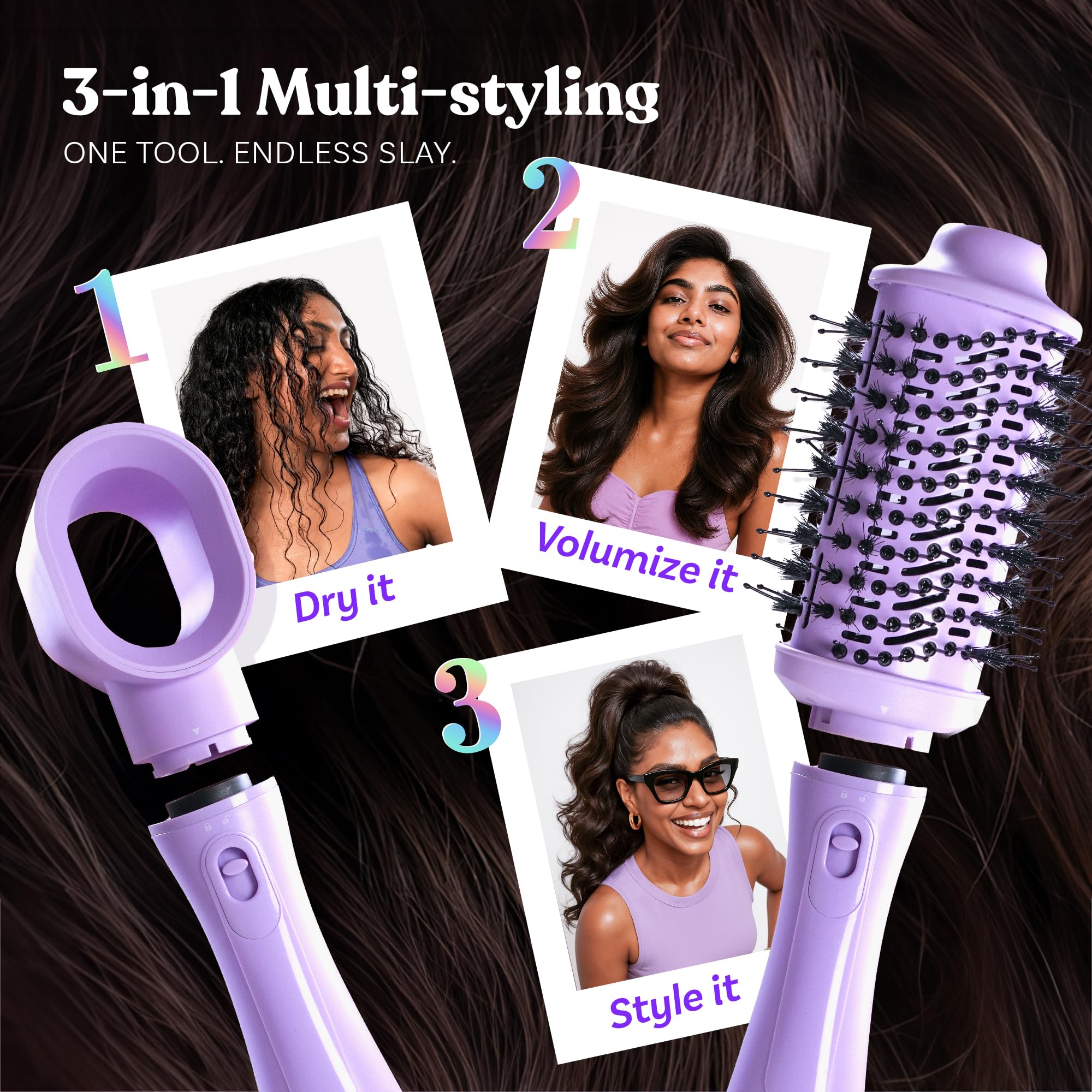 BOMBAE Hairess lonic 3-in-1 Hot Air Brush Dryer, Curl, Volumizer & Straightener | 1200W Power, Ceramic-Coated, 360° Airflow & Cool Shot for Frizz-Free Styling - Image 2 thumbnail