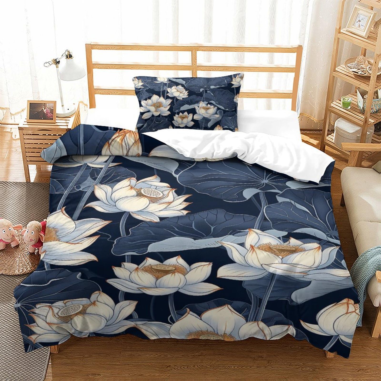 Housse de couette Lotus 135x200cm en microfibre respirante avec taie d'oreiller pour enfant