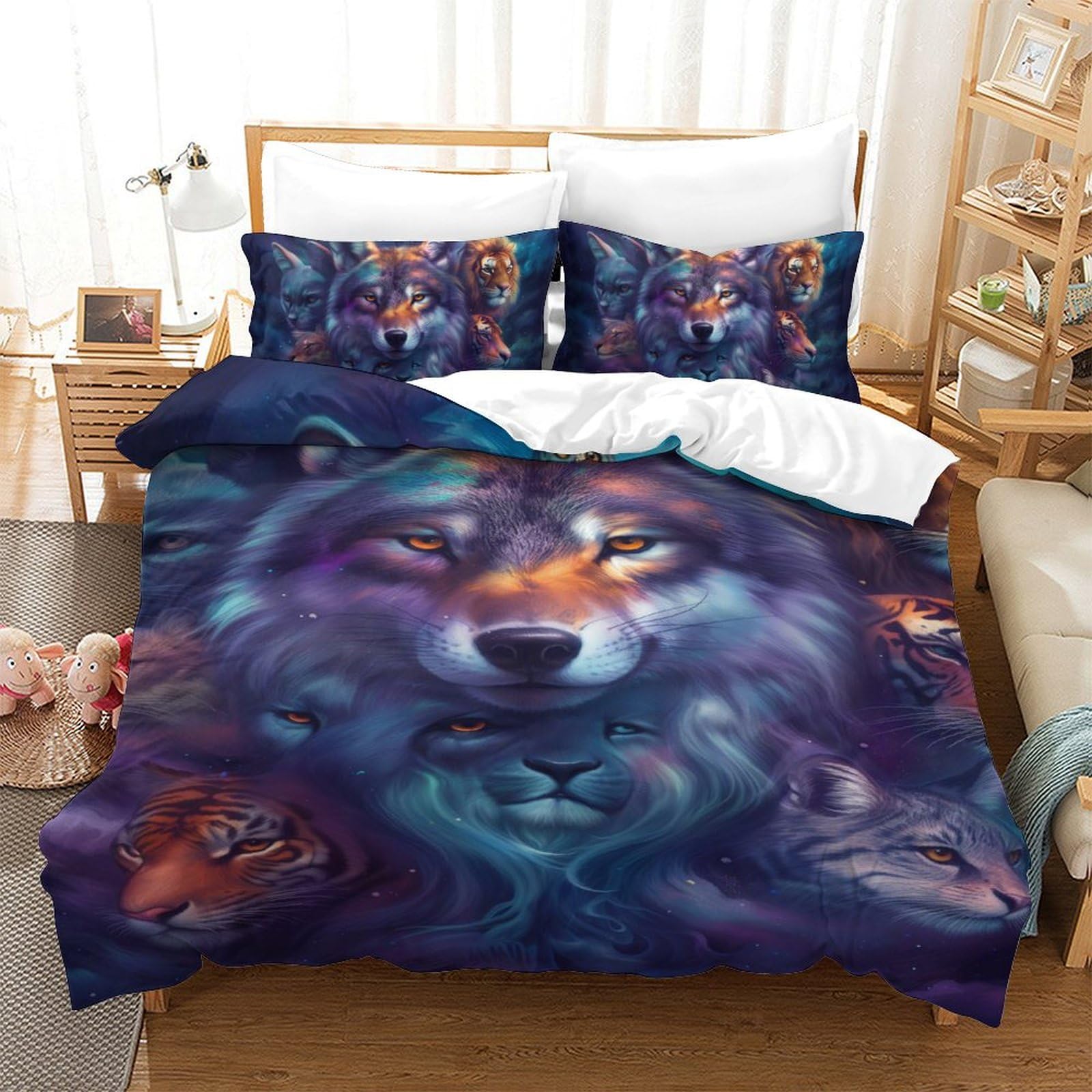 Housses de couettes loup 3D anti-transpiration en microfibre douce pour lit simple 140x200
