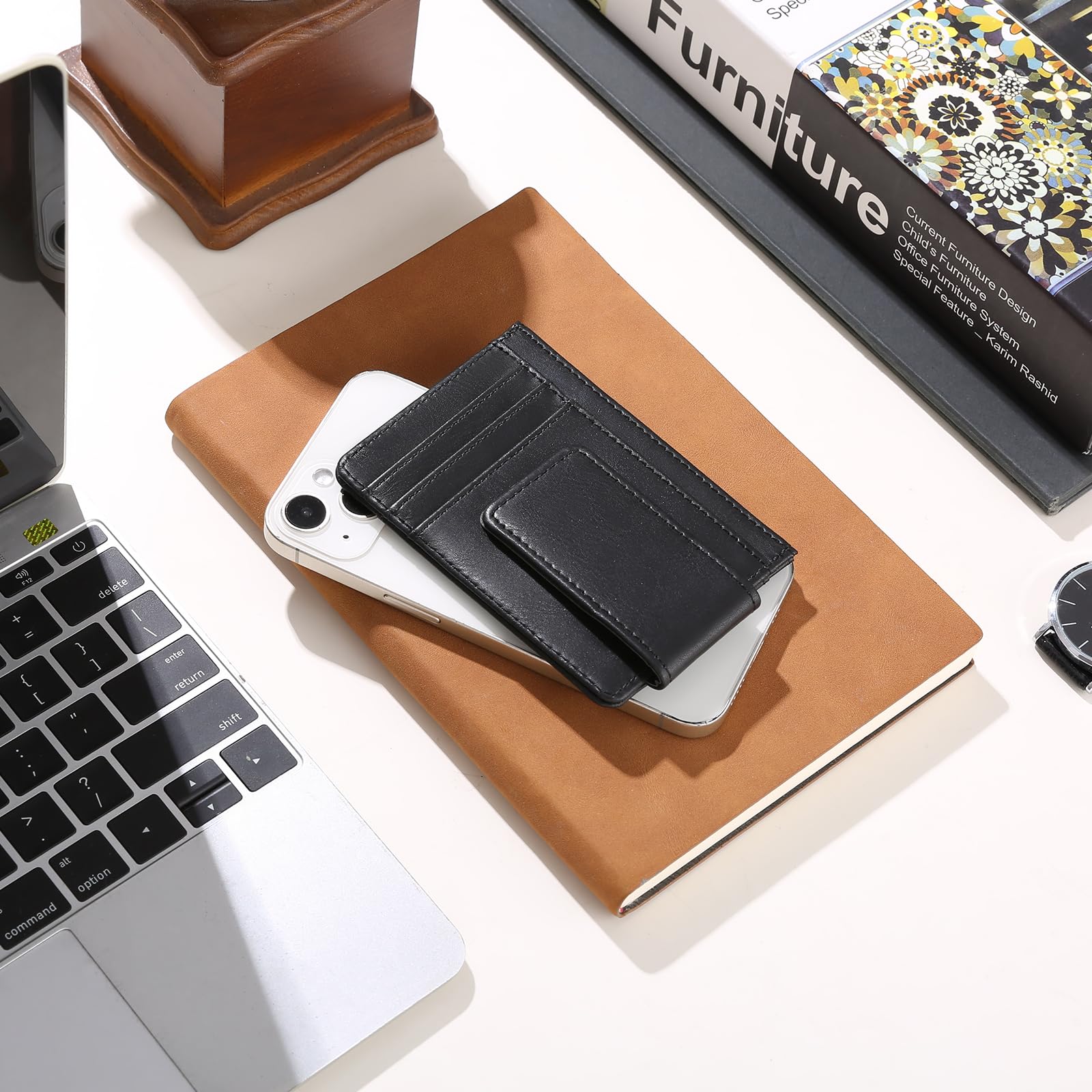 Cartera delgada con cierre magnético para hombre, de piel, bloqueo RFID, minimalista, bolsillo frontal, clip para dinero, tarjetero para tarjetas de crédito, Negro -, Classic 7
